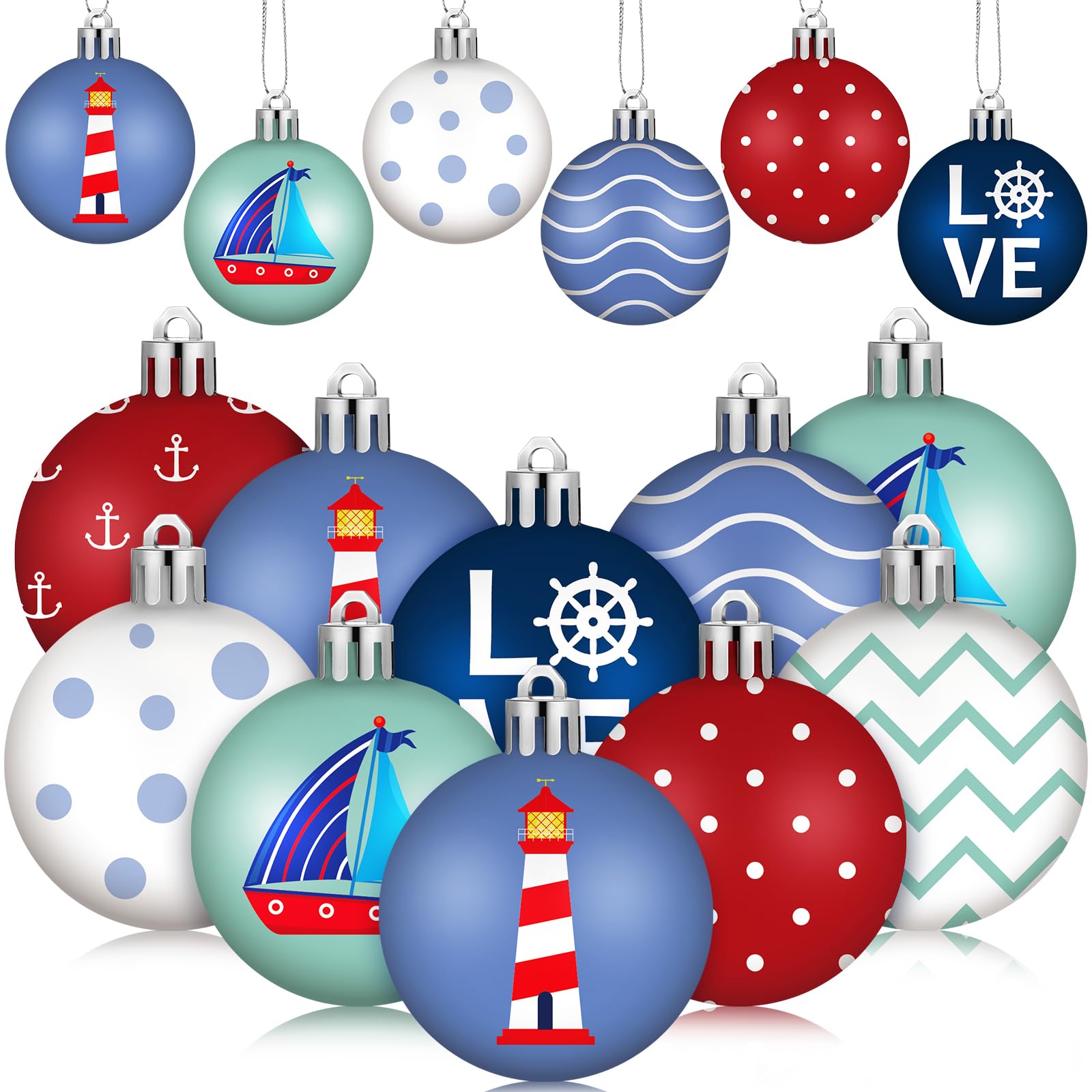 HyDren 40 Pcs Christmas Nautical Ornaments Nautical Ornaments for Christmas Tree Xmas Mini Tree Decorations 1.2 Inch Small Hangi