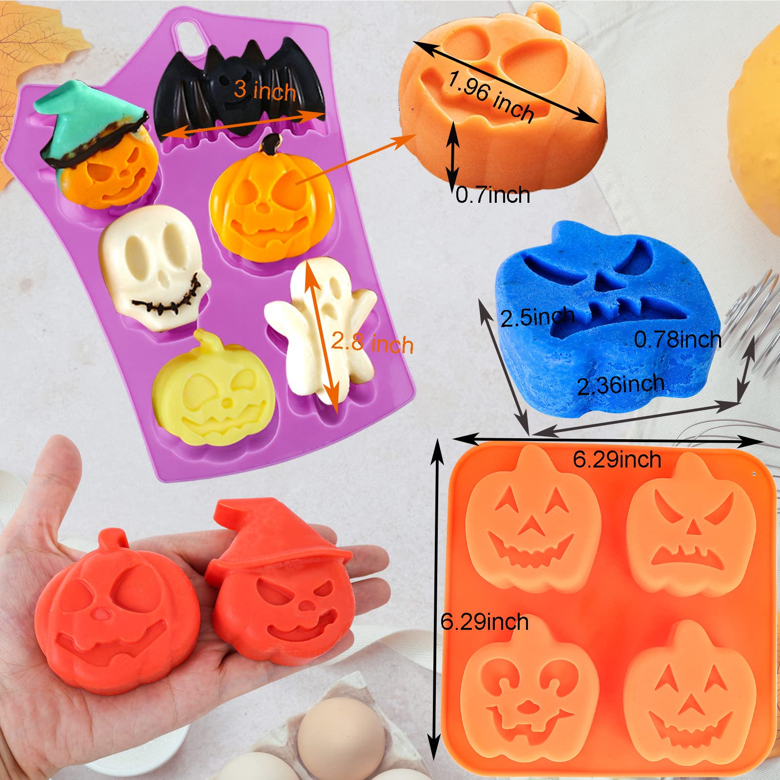 Pumpkin Silicone Mold Halloween Cake Mold 5 Piece Chocolate Molds Silicone With Ghost Pumpkin Bat & Witch Hat Cookie Molds For C