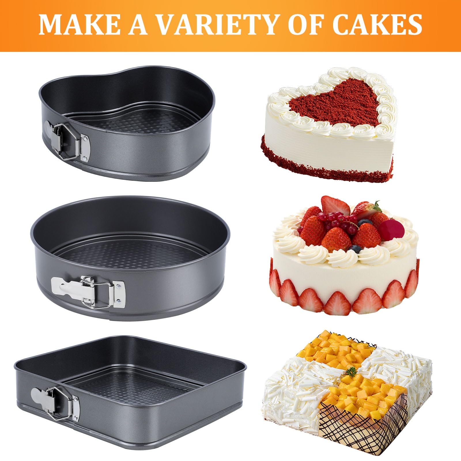 115 Pcs Heart Shaped Cake Pans Springform Pans Set Cheesecake Pan With Removable Base Circular Square Nonstick And Leak Proof Sp