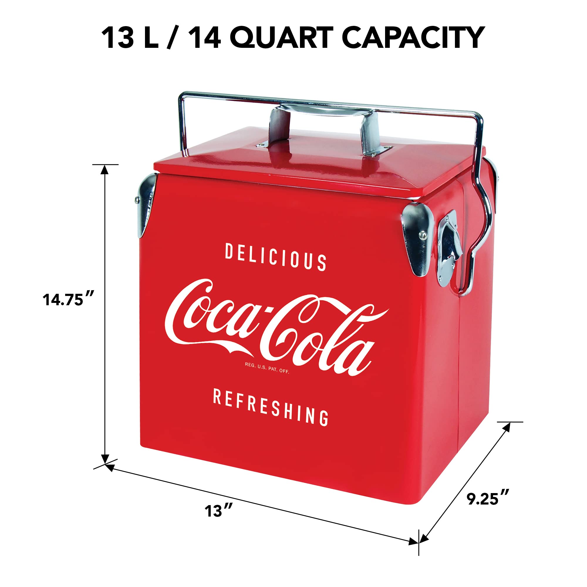 Coca Cola Retro Ice Chest Cooler With Bottle Opener 13 L /14 Quart Vintage Style Ice Bucket For Camping, Picnic, Beach, Rv, Bbqs