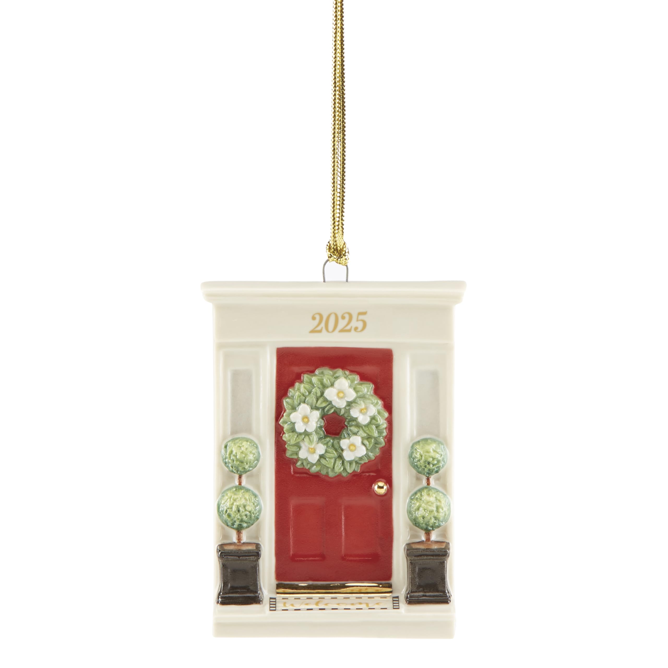 Lenox Ornament, 2025 Our New Home Porcelain Ornament, House Door Design with Gold Accents & Hanging Cord, for Christmas Tree Dec