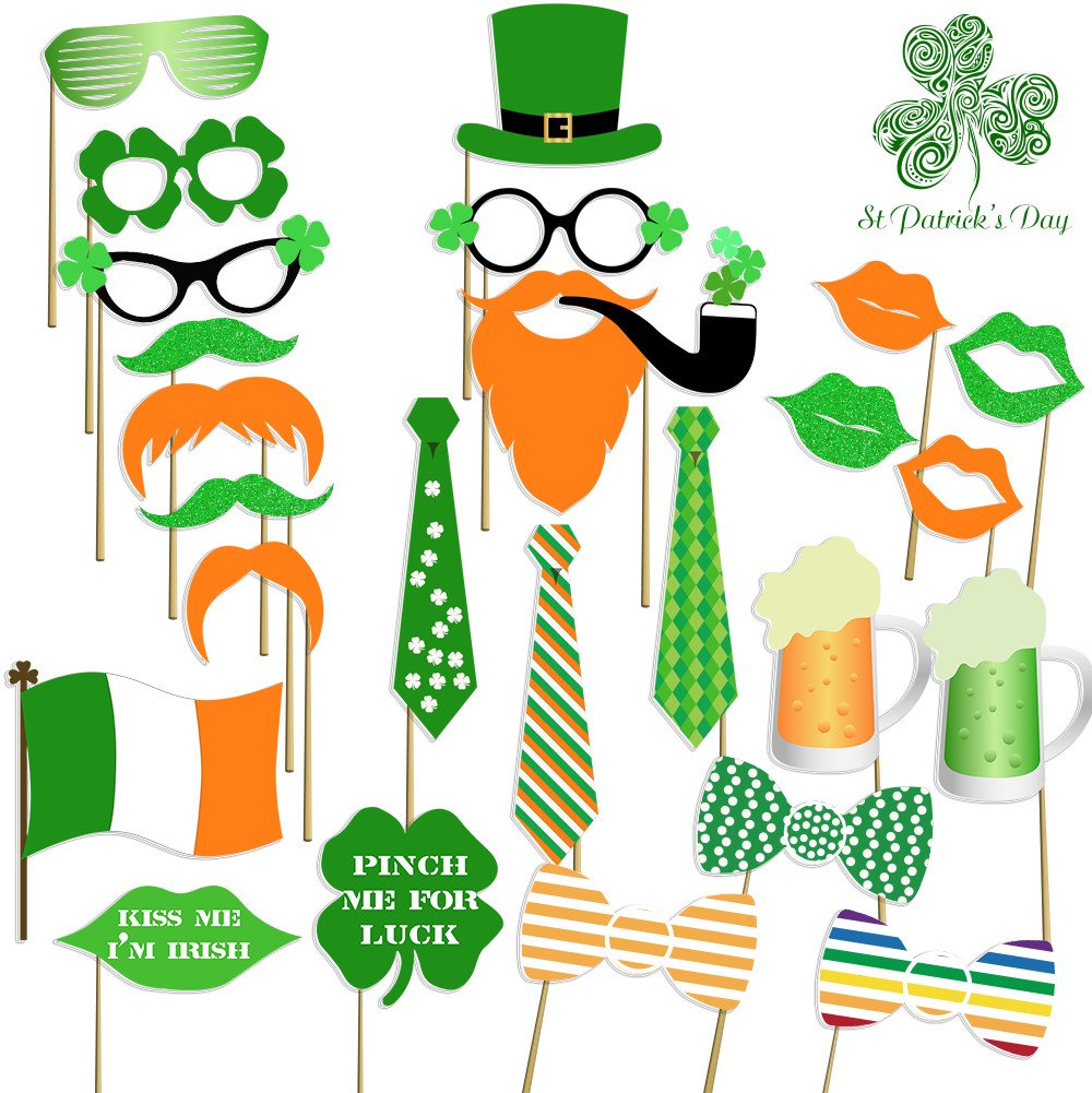 St Patricks Photo Booth Props , Attached, No DIY Required, Party Decorations Photo Booth Props Irish Day Mustaches