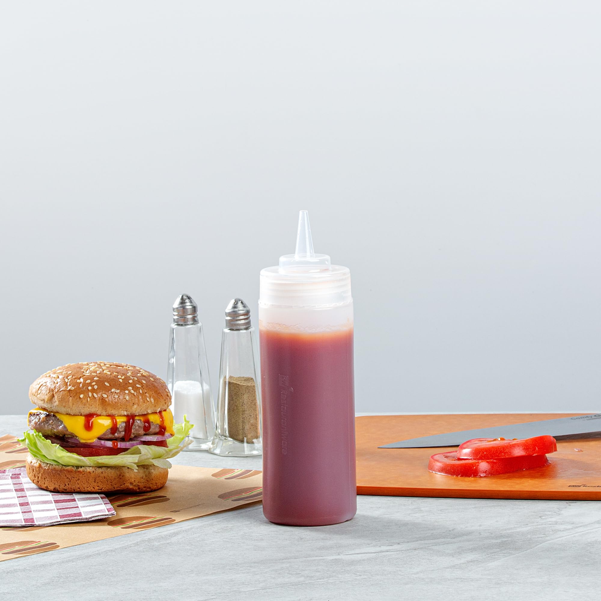 Restaurantware 12 Ounce Squeeze Bottles 6 Refillable Squirt Bottles - Precision Tip Wide Mouth Clear Plastic Sauce Bottles For C