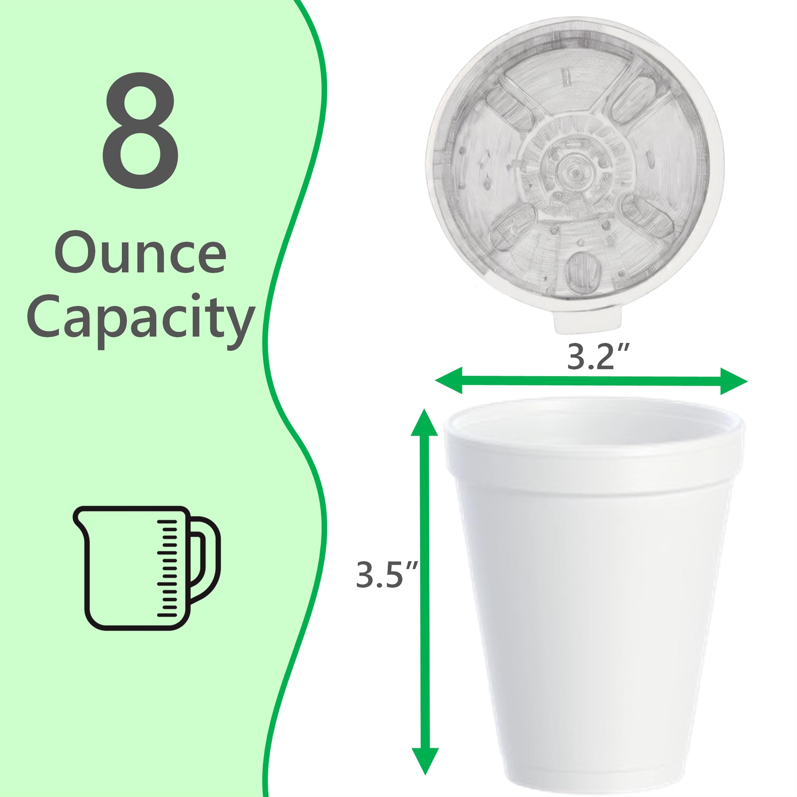 8Oz Foam Cups For Hot & Cold Drinks With Lids, Usa-Made 100-Pack - Ideal Styrofoam Coffee Cups, Insulating To-Go Cups For Soda,