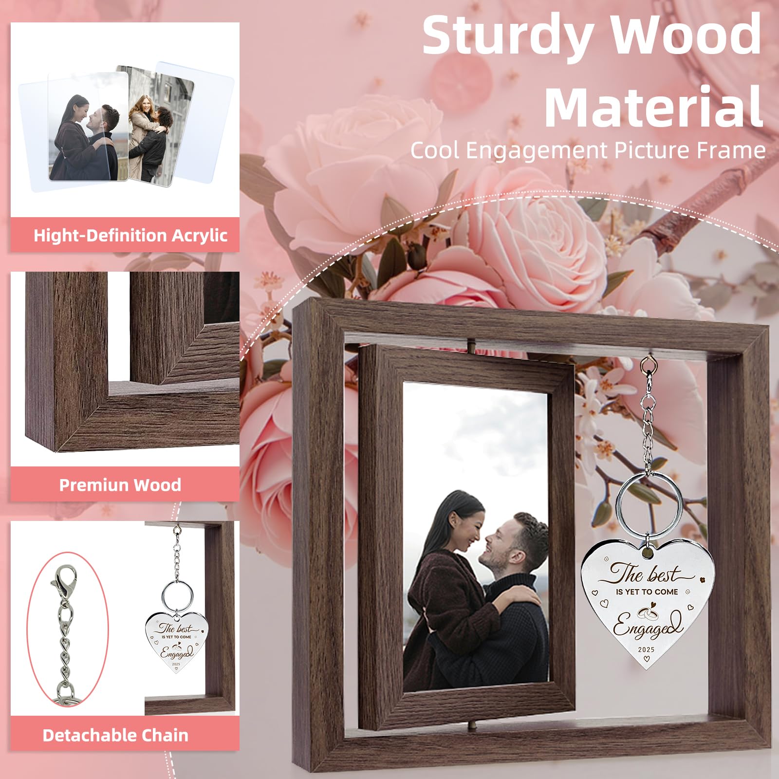 Engagement Gifts for Couples,4x6 Rotating Floating Engagement Picture Frame,Wedding Engaged Gifts for Newly Engaged Couples 2025