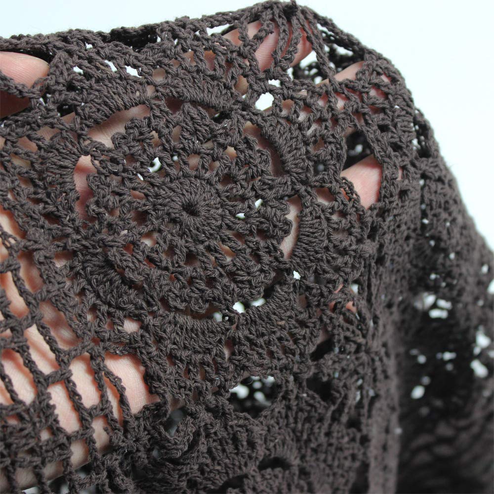 Kepswet Cotton Handmade Crochet Lace Table Runner Dark Brown Rectangle Coffee Table Dresser Decor (14X48 Inch)