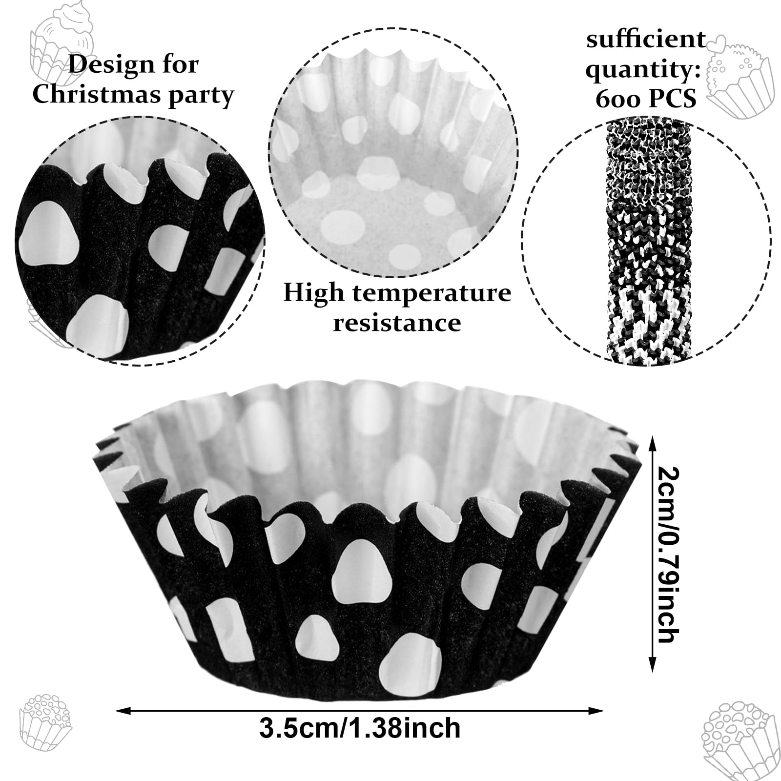 600 Counts Black And White Candy Cups Mini Cupcake Liner Cupcake Grid Dots Wrappers Cupcake Baking Paper Muffin Baking Liners Ho