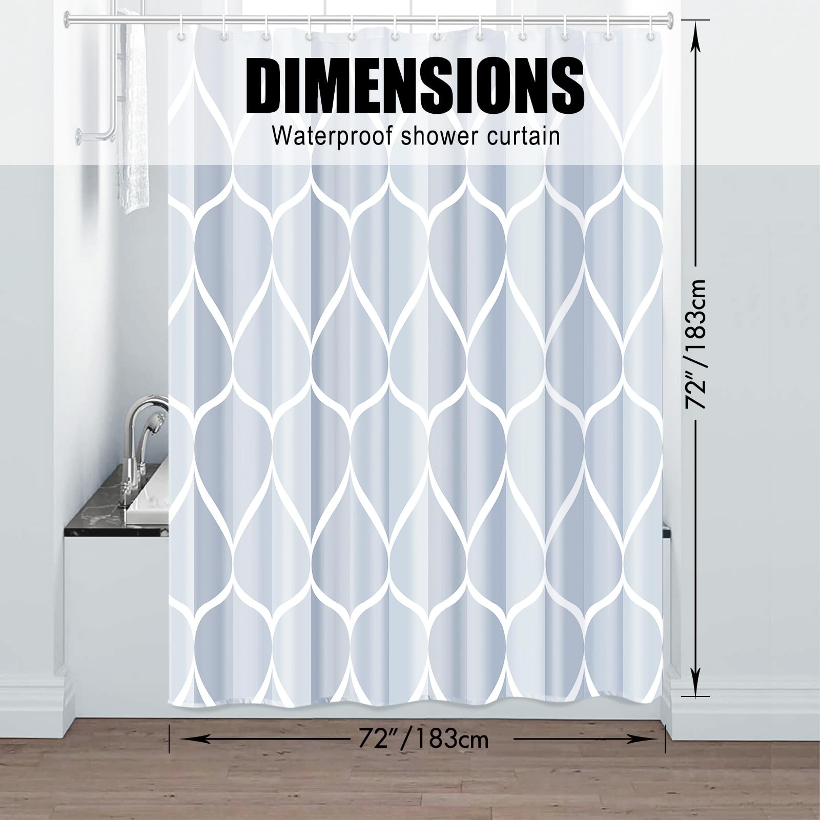 Gelbchu Light Blue Geometric Shower Curtain, Waterproof Design And Polyester, Quick-Drying, Weighted Hem, Blue Shower Curtains S
