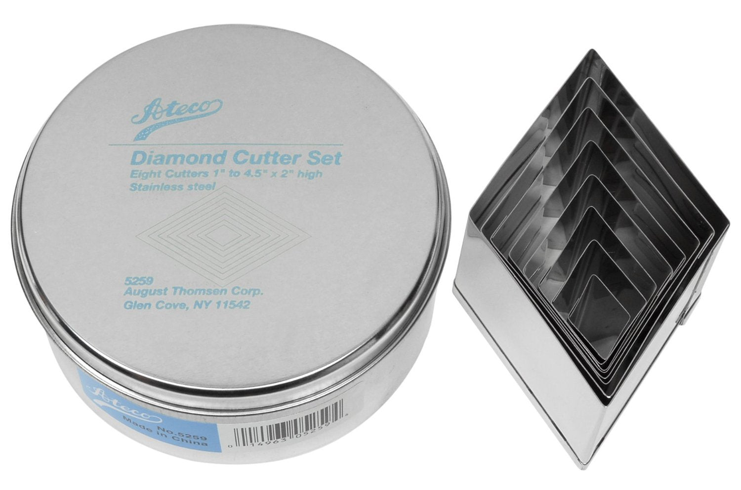 Ateco Rectangle Pastry Fluted Round Cutters In Graduated Sizes, Plain Edge, Diamond