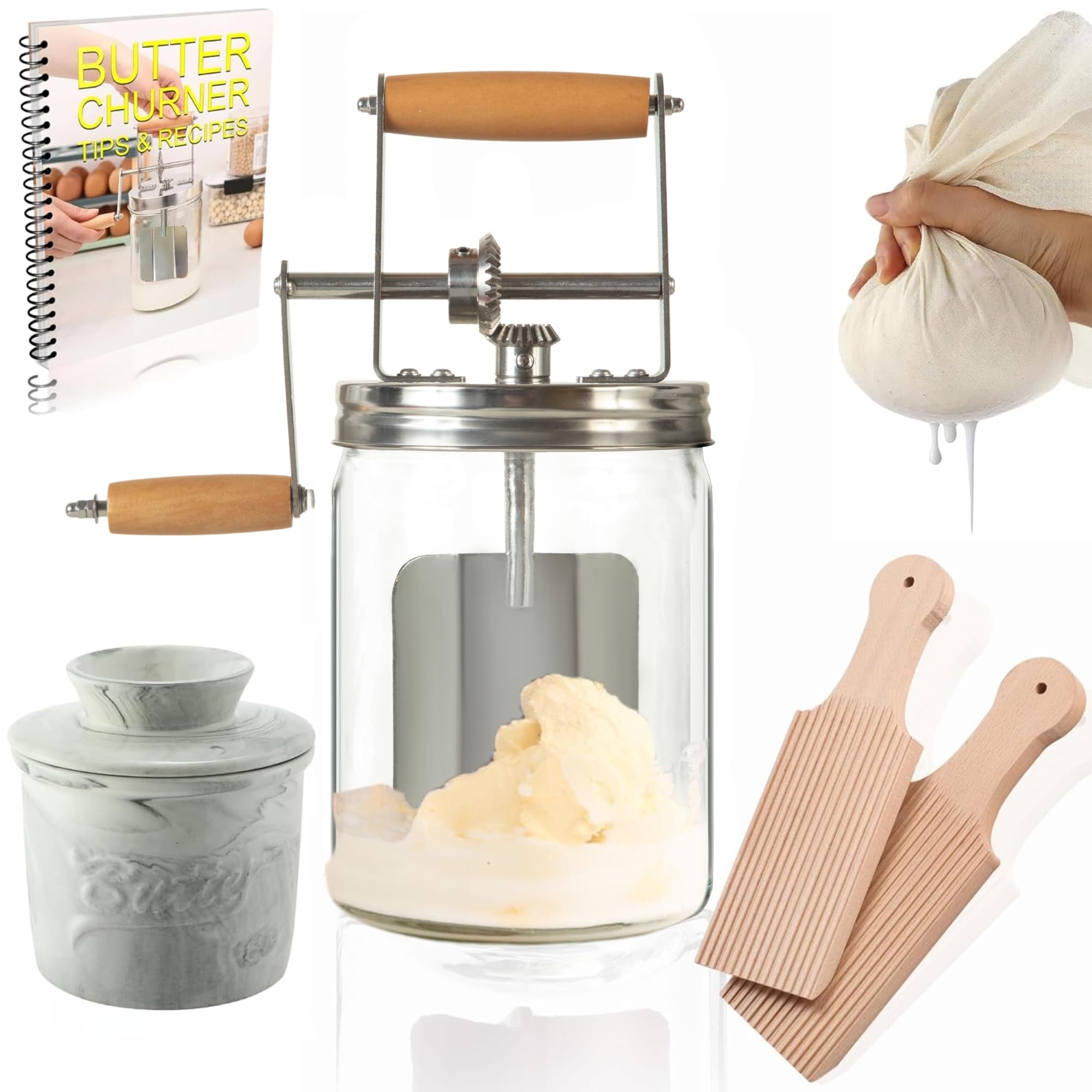 Dazey Butter Churn - Hand Crank Butter Churner- Manual Butter Maker- Beech Wood BUTTER PADDLES INCLUDED. Create Delicious Homema