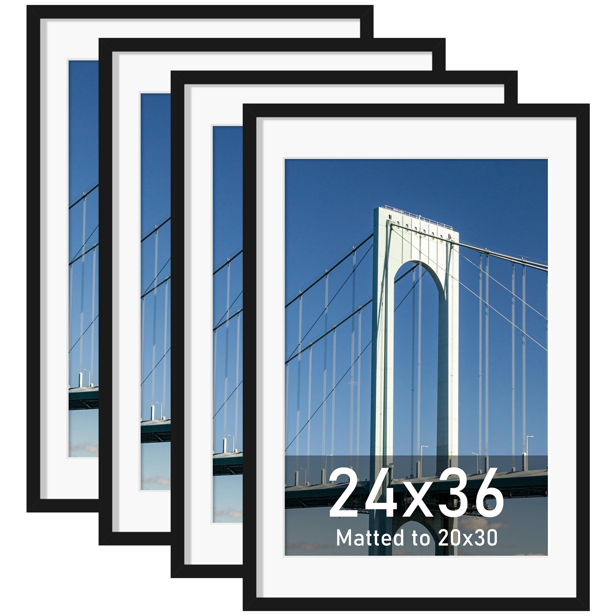 Wiscet 24x36 Poster Frame Set of 4, Display Picture 20x30 with Mat or 24 x 36 without Mat, Photo Frame for Horizontal or Vertica