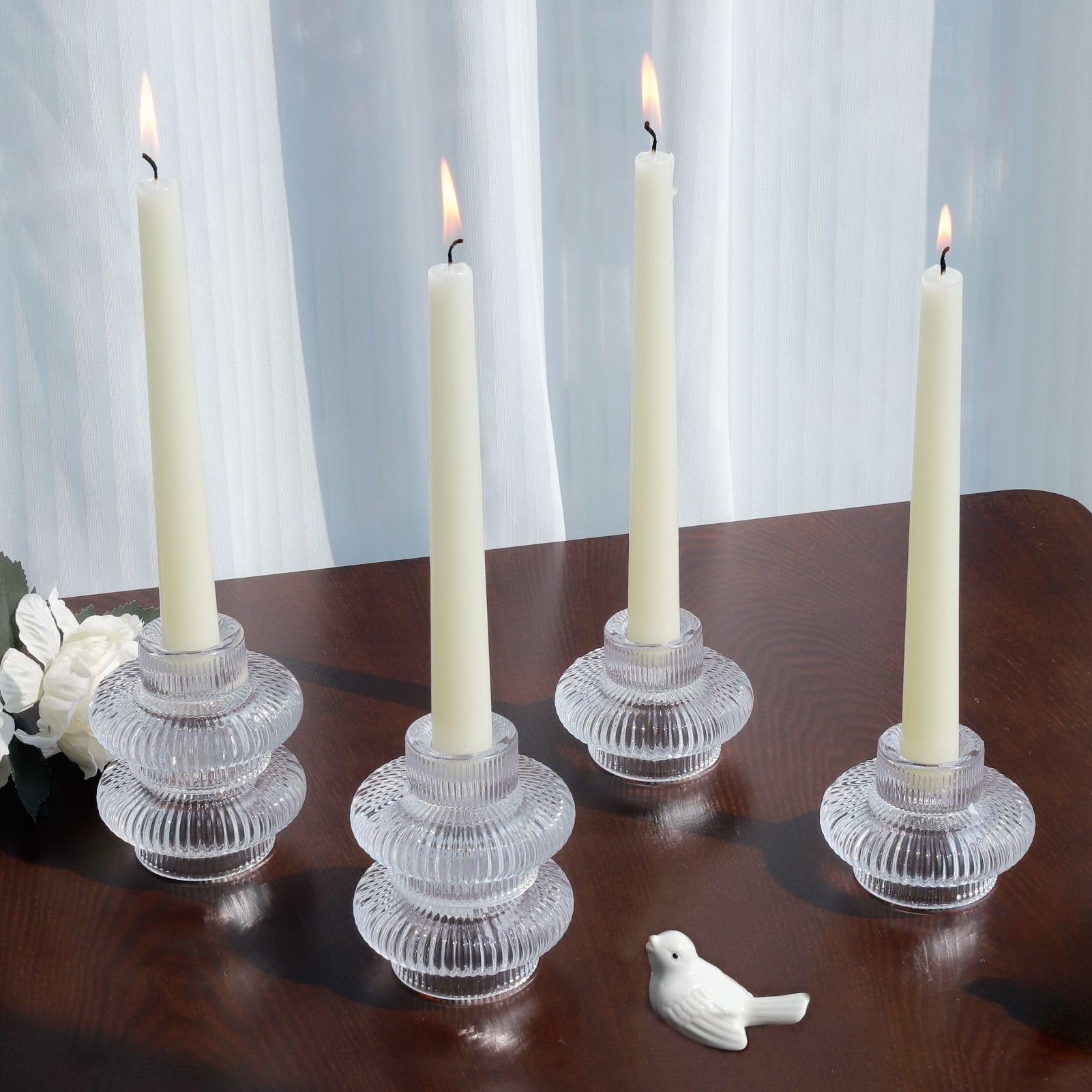VOHO Vintage Candlestick Holders Set of 6, Dual Sided Candle Sticks Holder Decor for Taper Candles/Tea Lights Candles, Ribbed Ca