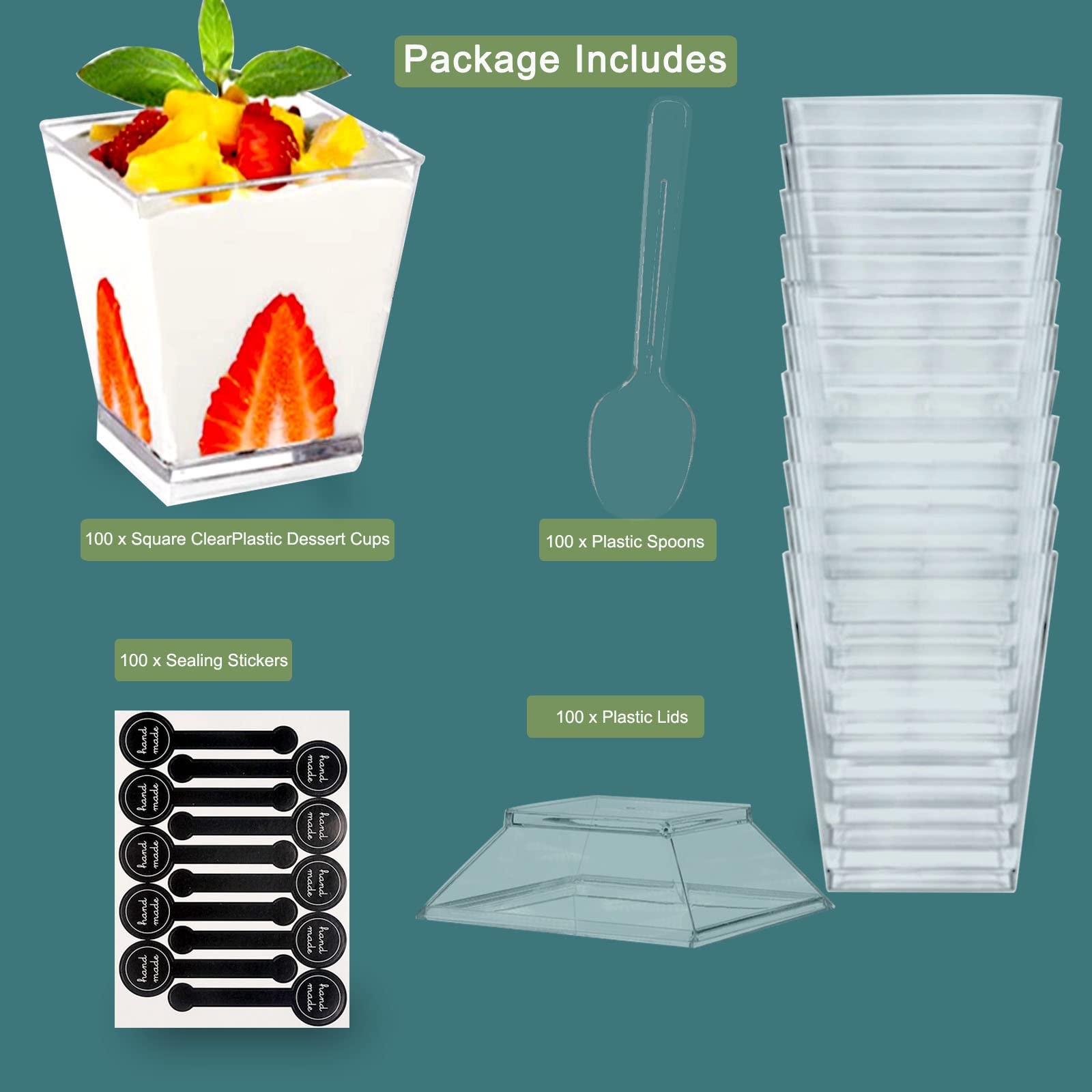 Merkaunis 100 Pack 5Oz Dessert Cups Clear Dessert Cups With Lids And Spoons Parfait Cups With Sealing Stickers Shooter Cups Appe