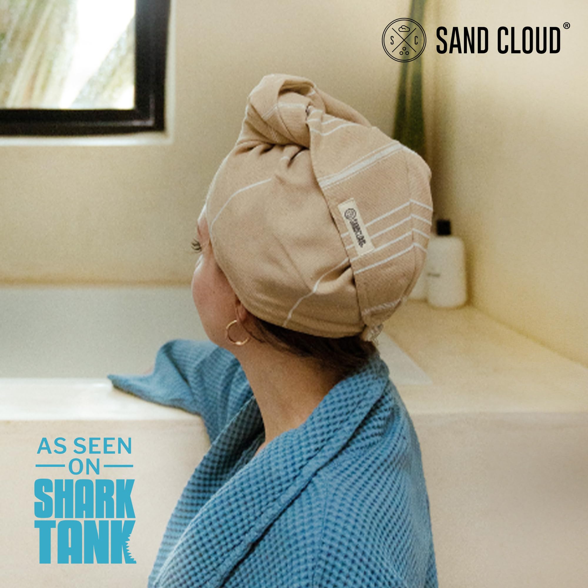 Sand Cloud Hair Towel Wrap for Women & Men, (Sand, Classic) - 100% Turkish Cotton Quick Hair Drying Towel Wrap - Absorbent Half