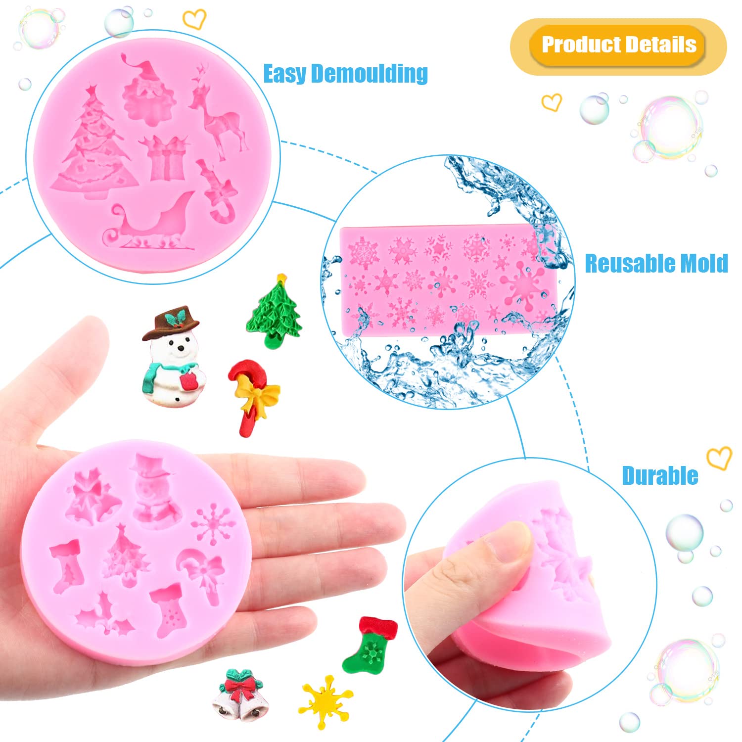 Miyahouse Christmas Silicone Molds Christmas Bell Holly Leaves Snowflakes Elk Fondant Mold Santa Claus Molds For Xmas New Year P
