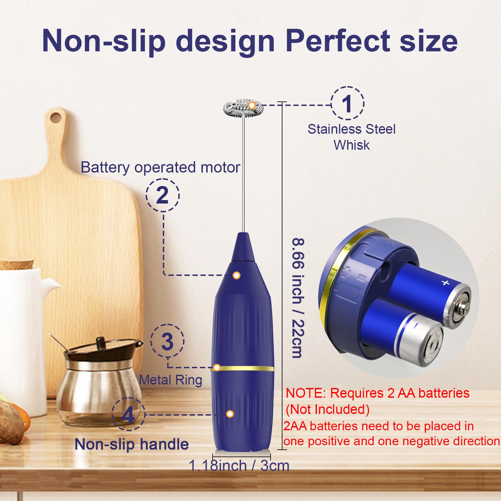 Milk Frother, Drink Frother Wand For Coffee Bar, Matcha, Latte, Cappuccino, Hot Chocolate, Egg, Kitchen Essentials Gift, Blue