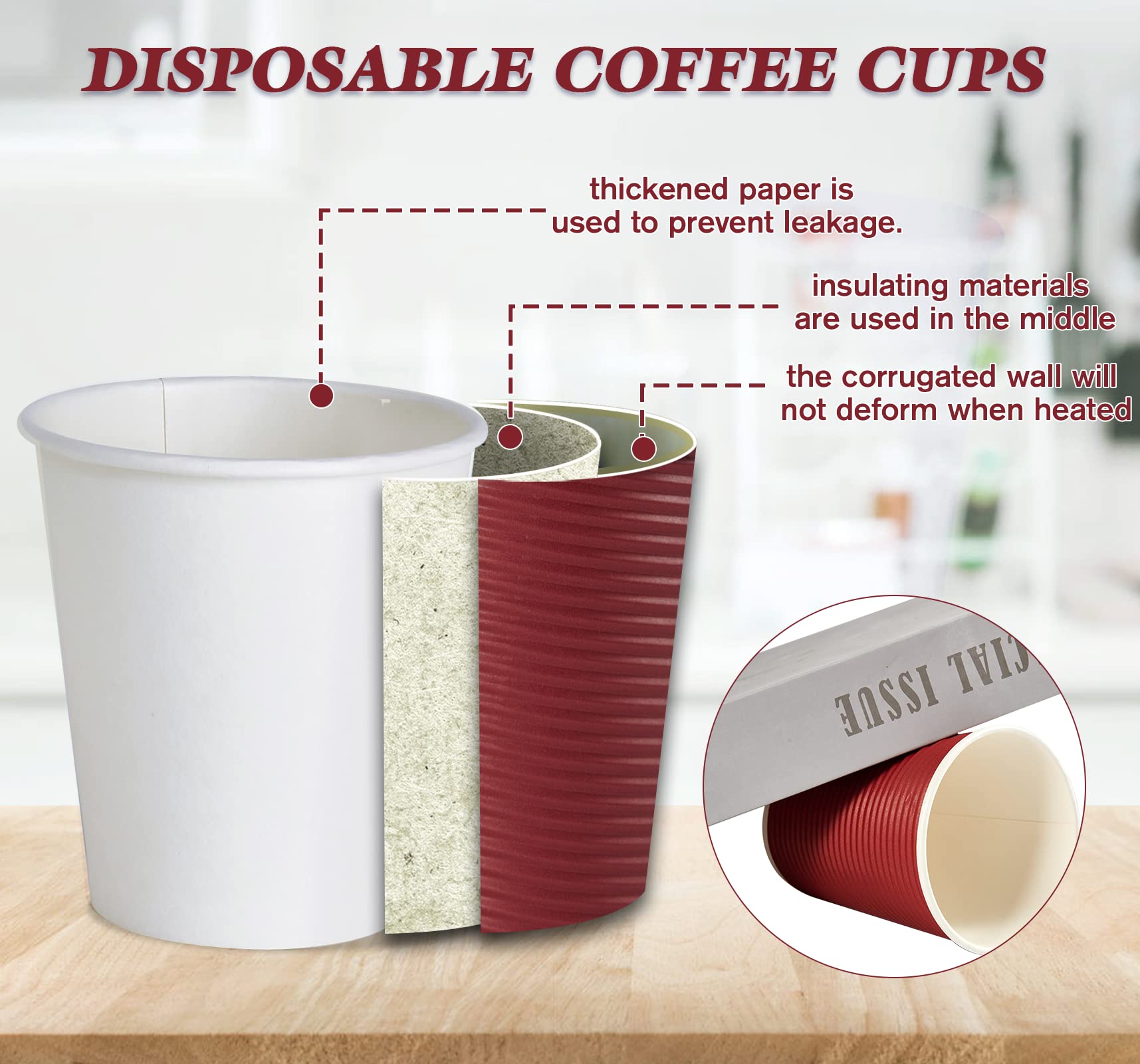 LITOPAK 80 Pack 12 oz Disposable Coffee Cups  Insulated Ripple Wall Paper Coffee Cups  Hot Paper Cups  Three Layer Insulated Coffee Cups with Lid and Straws for Parties  Picnics  and Travel.