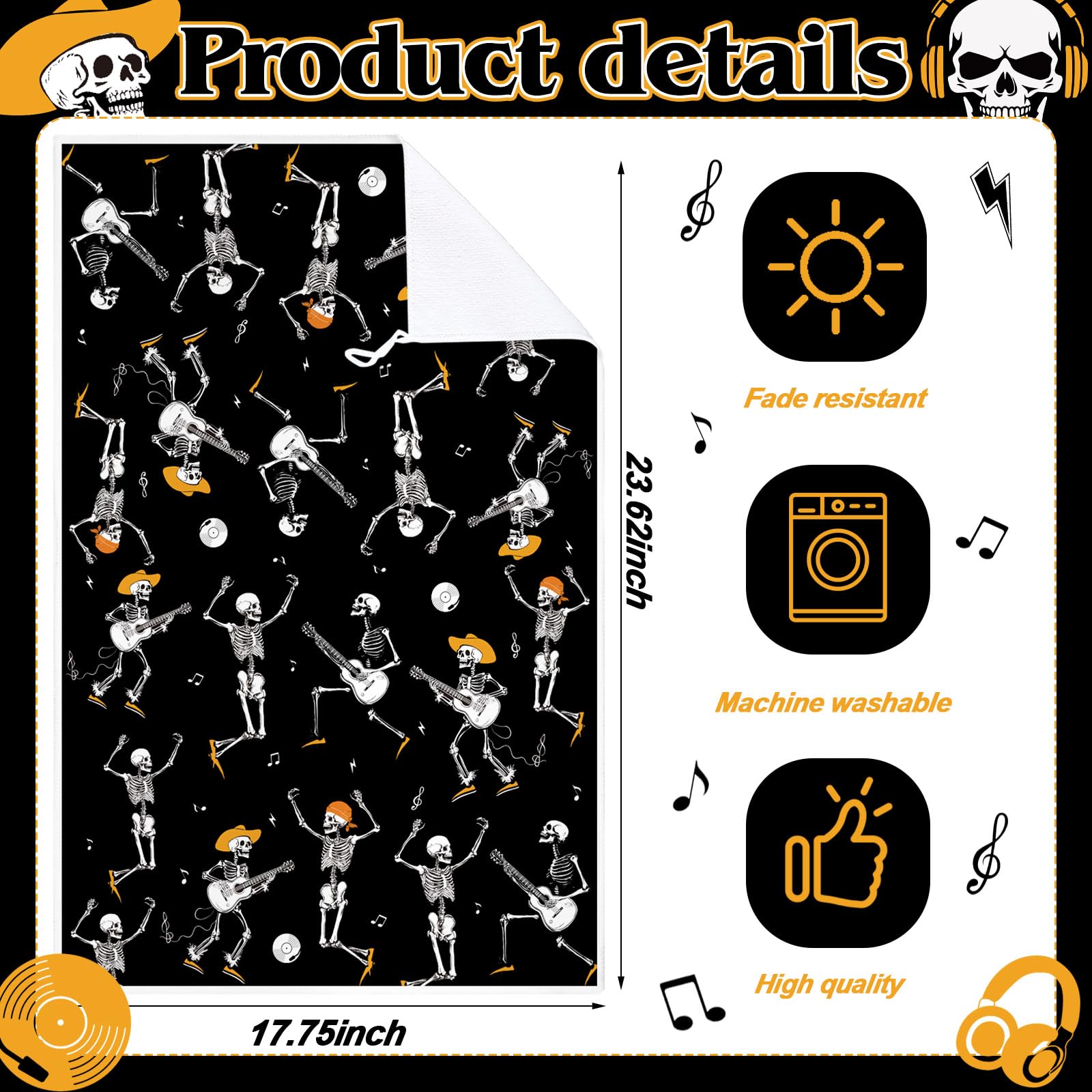 Bencailor 6 Pcs Christmas Skull Kitchen Towels Gothic Spooky Christmas Dish Hand Towels Funny Skeleton Dance Tea Washcloth for H