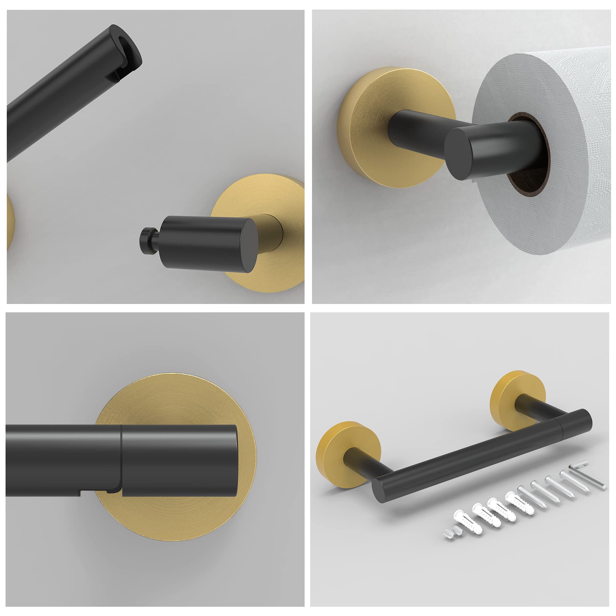 Rarxtr Black And Gold Toilet Paper Holder Sus304 Stainless Steel Double Post Pivoting Toilet Paper Roll Holder Wall Mounted Tiss