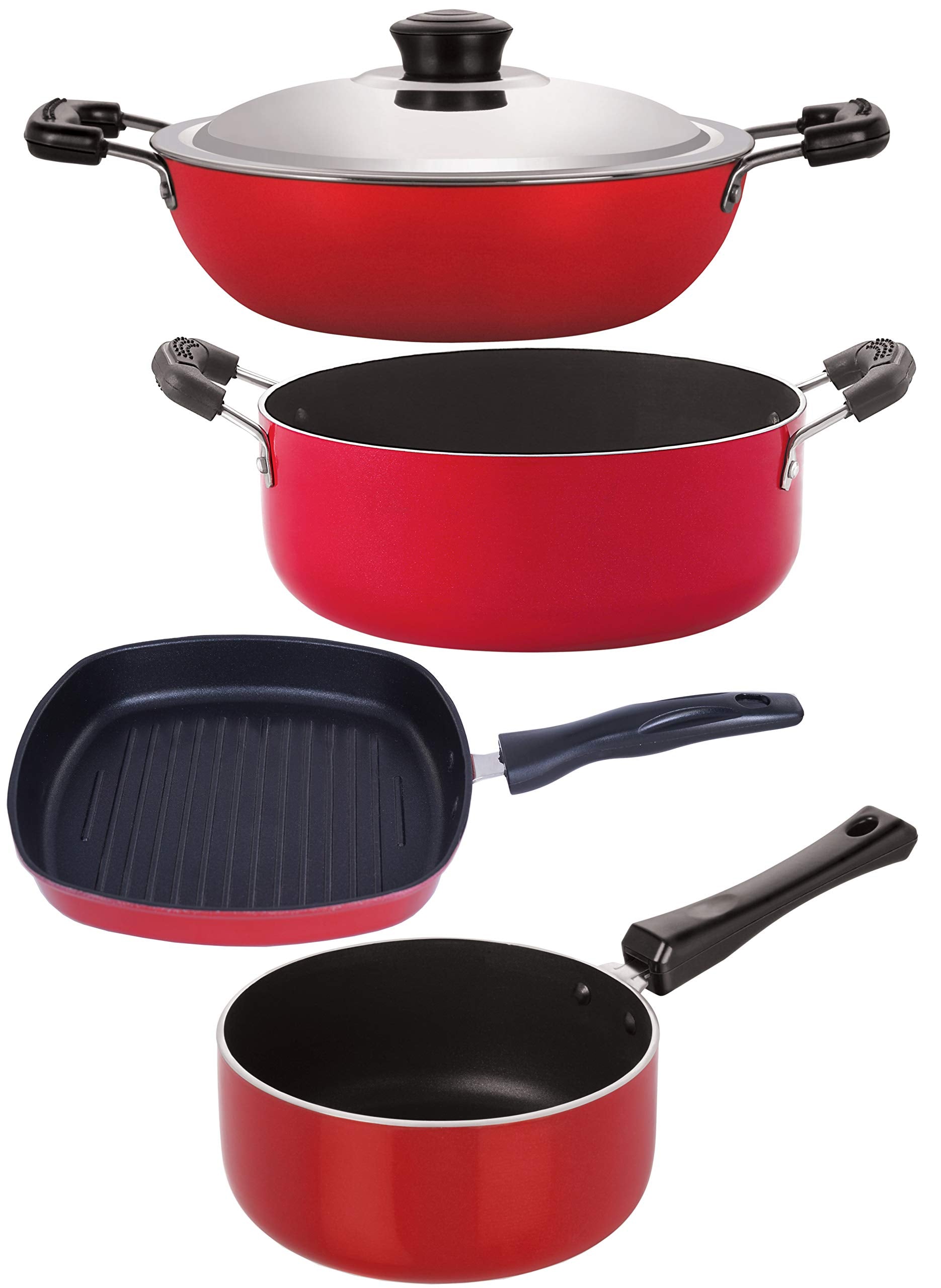 Nirlon Gas Compatible Non Stick Aluminium Cookware Set Of 4Pcs (Dkd(B)_Sp(B)_Gp24.5_Cs24)