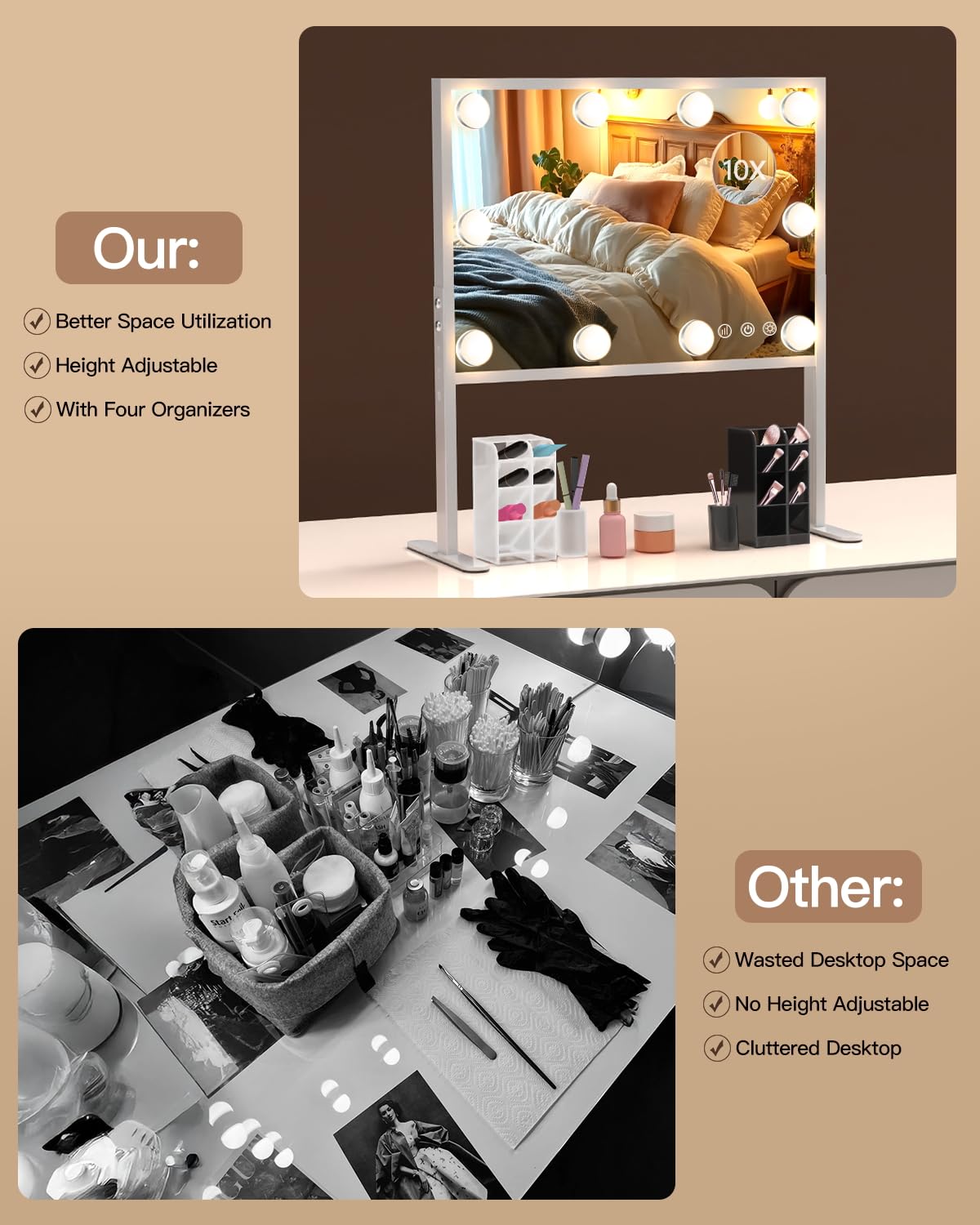 Bestope Pro Vanity Mirror With Lights, 15.7'' X 20.8'' Height & Brightness Adjustable Hollywood Mirror, Lighted Makeup Mirror Wi