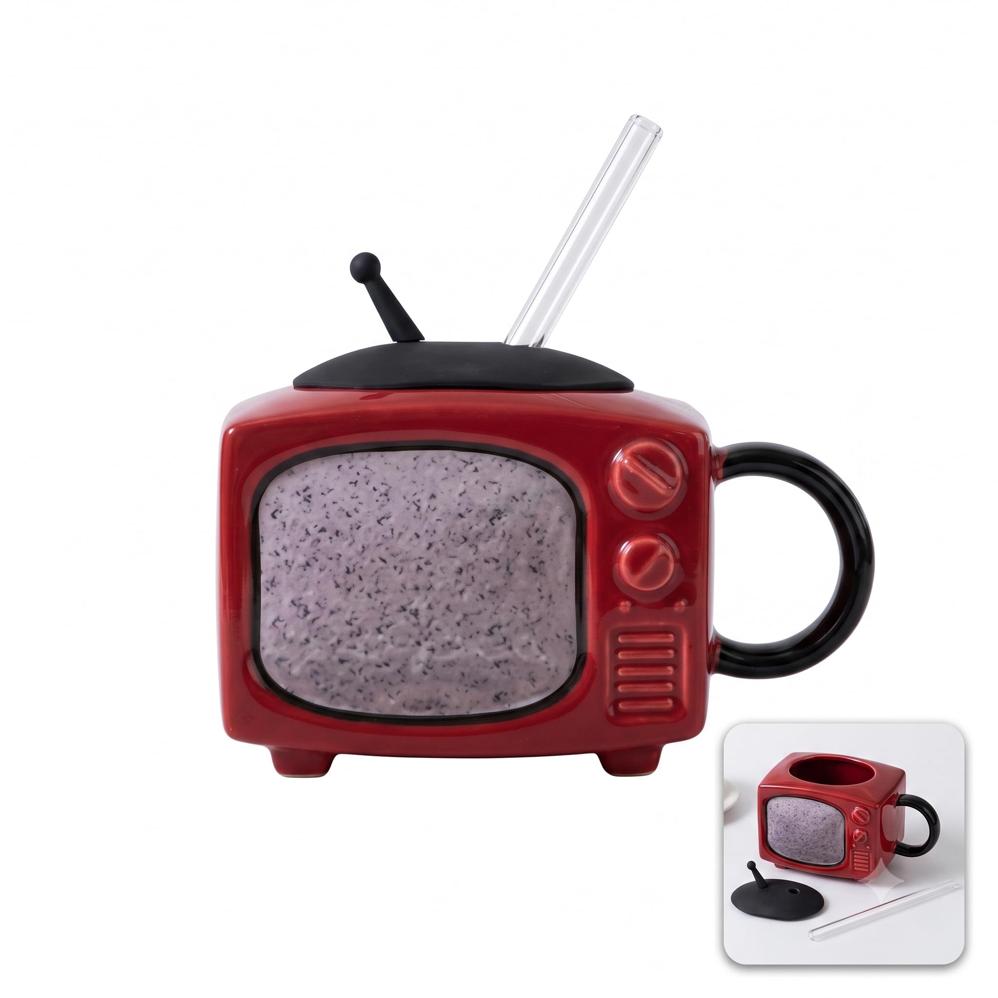 5.7 Inch Retro TV Novelty Coffee Mugs Unique Shape  Weird Coffee Mugs With Straw, Unique Odd Gifts For Women And Men  Light Re