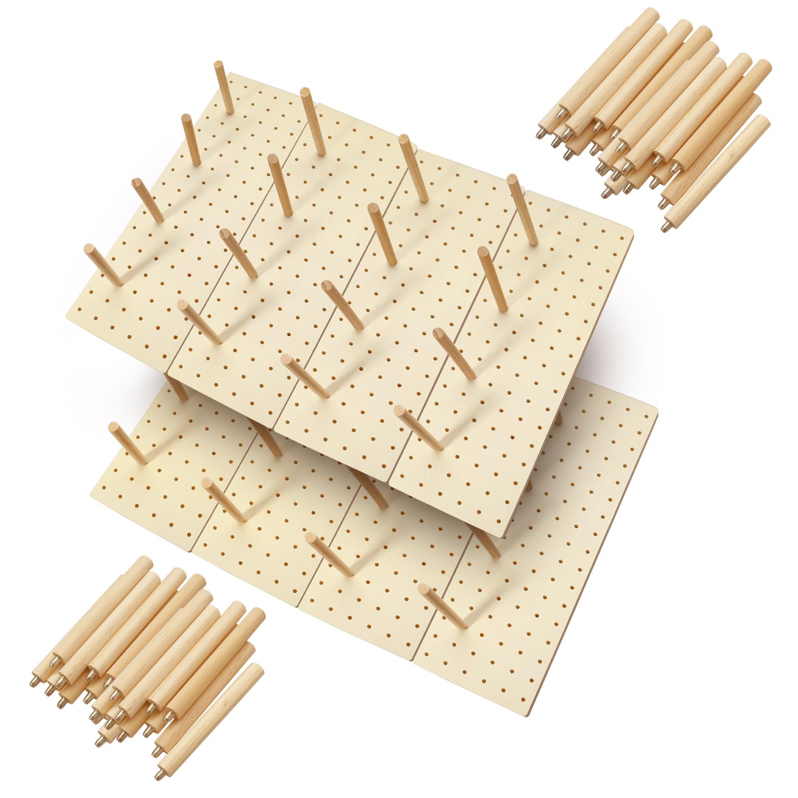 TANEMUDO 8 Pcs Wood Pegboard Drawer Organizer with 80 Pcs Pegs Wooden Peg Shelf Organizer Adjustable Drawer Peg System for Dishe