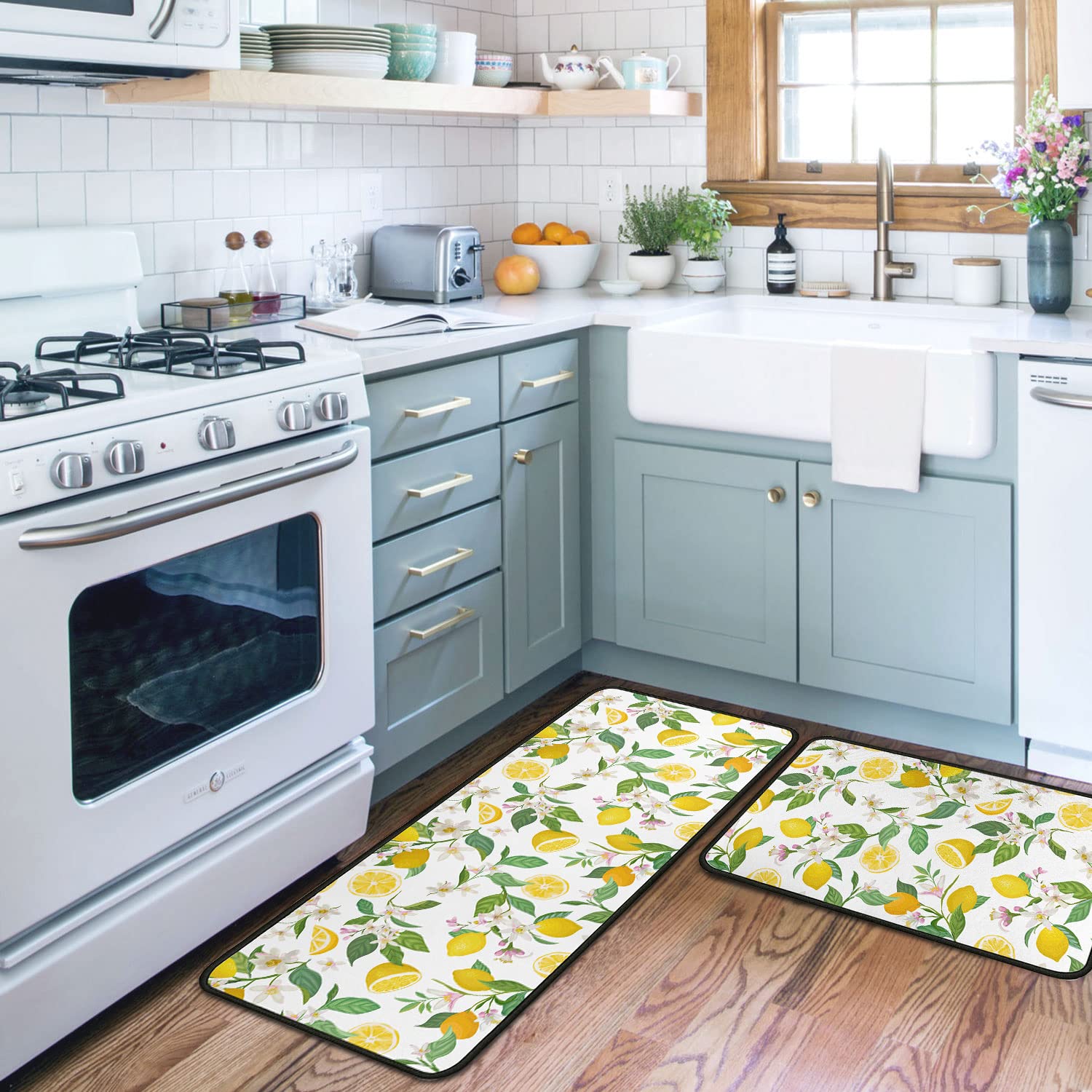Ouxioaz Lemon Kitchen Rugs And Mats Non Skid Washable Absorbent Microfiber Kitchen Mat For Floor, Kitchen Mat Set Of 2 Lemon Kit