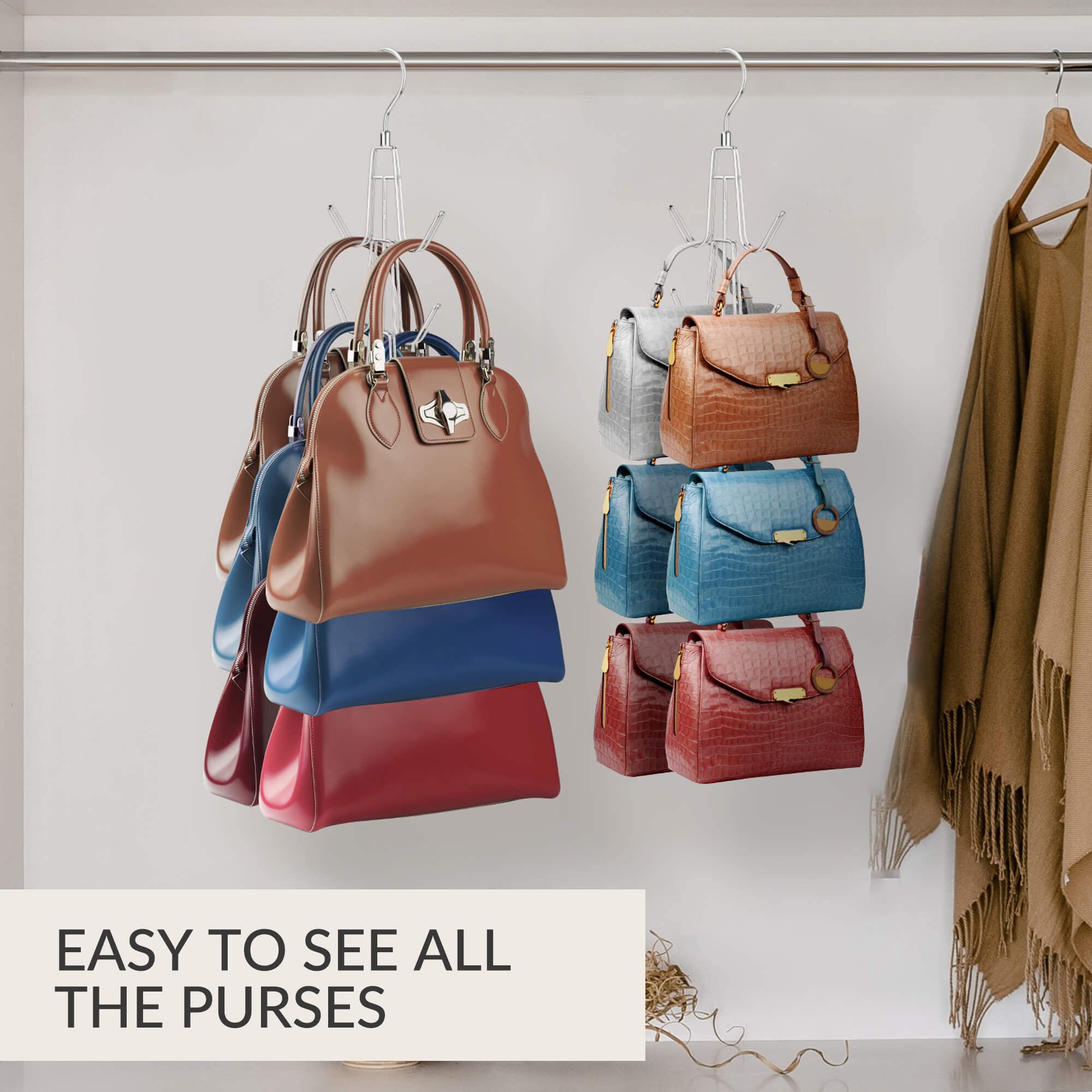 Zedodier Purse Hanger Organizer For Closet, 4 Pack Hanging Bag Holder, Keeping Purses Visible And In Good Condition, Metal Handb