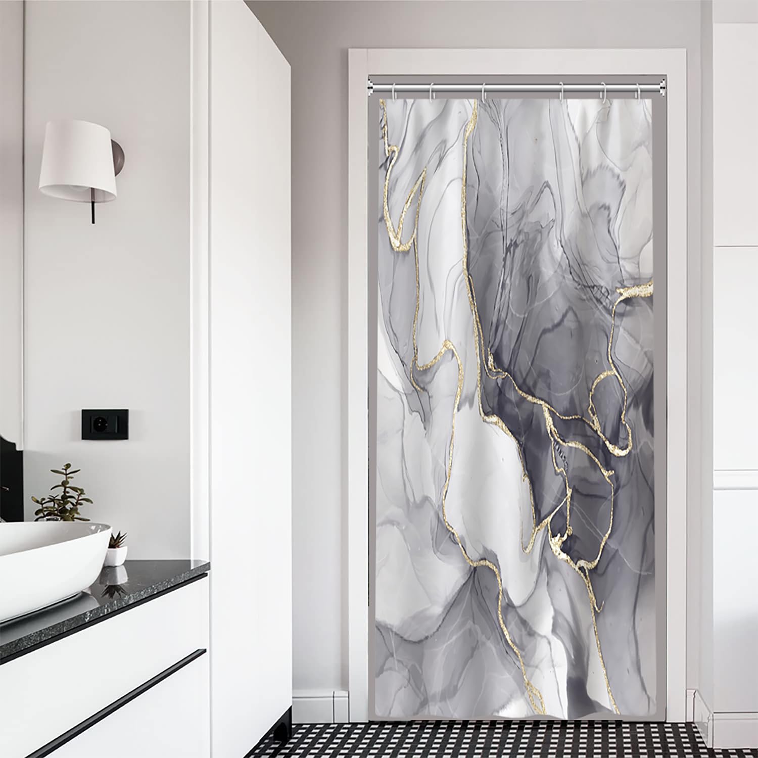 Ruelvth Stall Shower Curtain, Gray Marble Small Shower Curtain Modern Waterproof Fabric Narrow Rv Shower Curtain Set With Hooks,