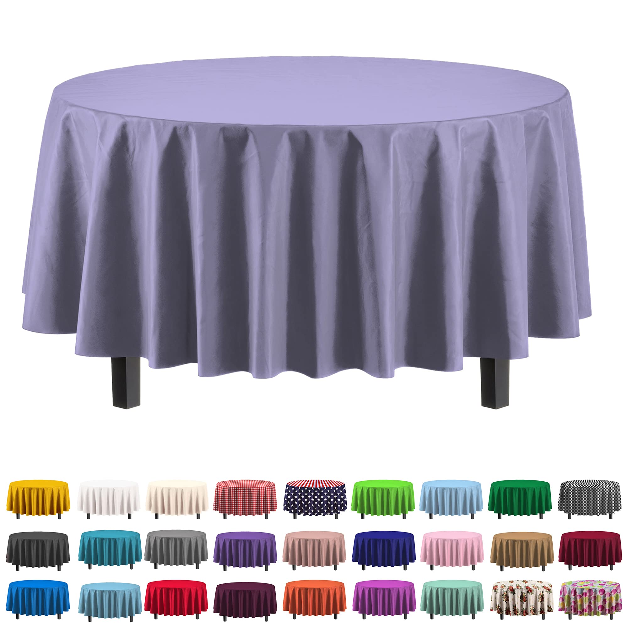 Exquisite 6-Pack Premium Plastic Tablecloth 84In. Round Plastic Table Cover - Lavender