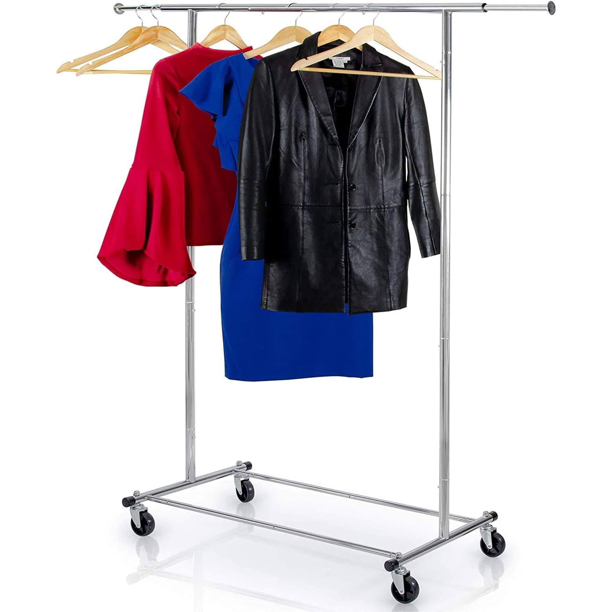 Clothes Rack For Hanging Clothes - Heavy Duty Commercial Grade Chrome For Clothing, Garment Rack Adjustable, Collapsible, Expand