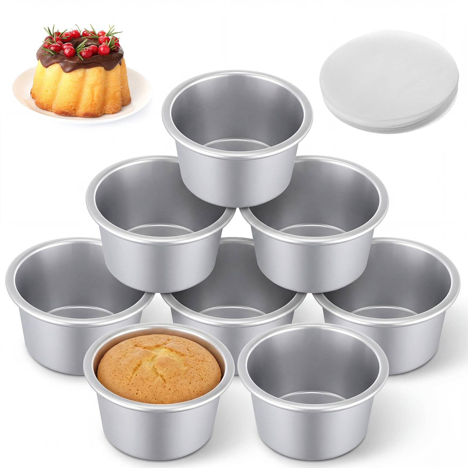 EupHHonycs 4 Inch Cake Pan Set of 18, Aluminum Round Cake Pans Mini Round Cakes Baking Pans Tins Set with 100 Pcs Parchment Pape