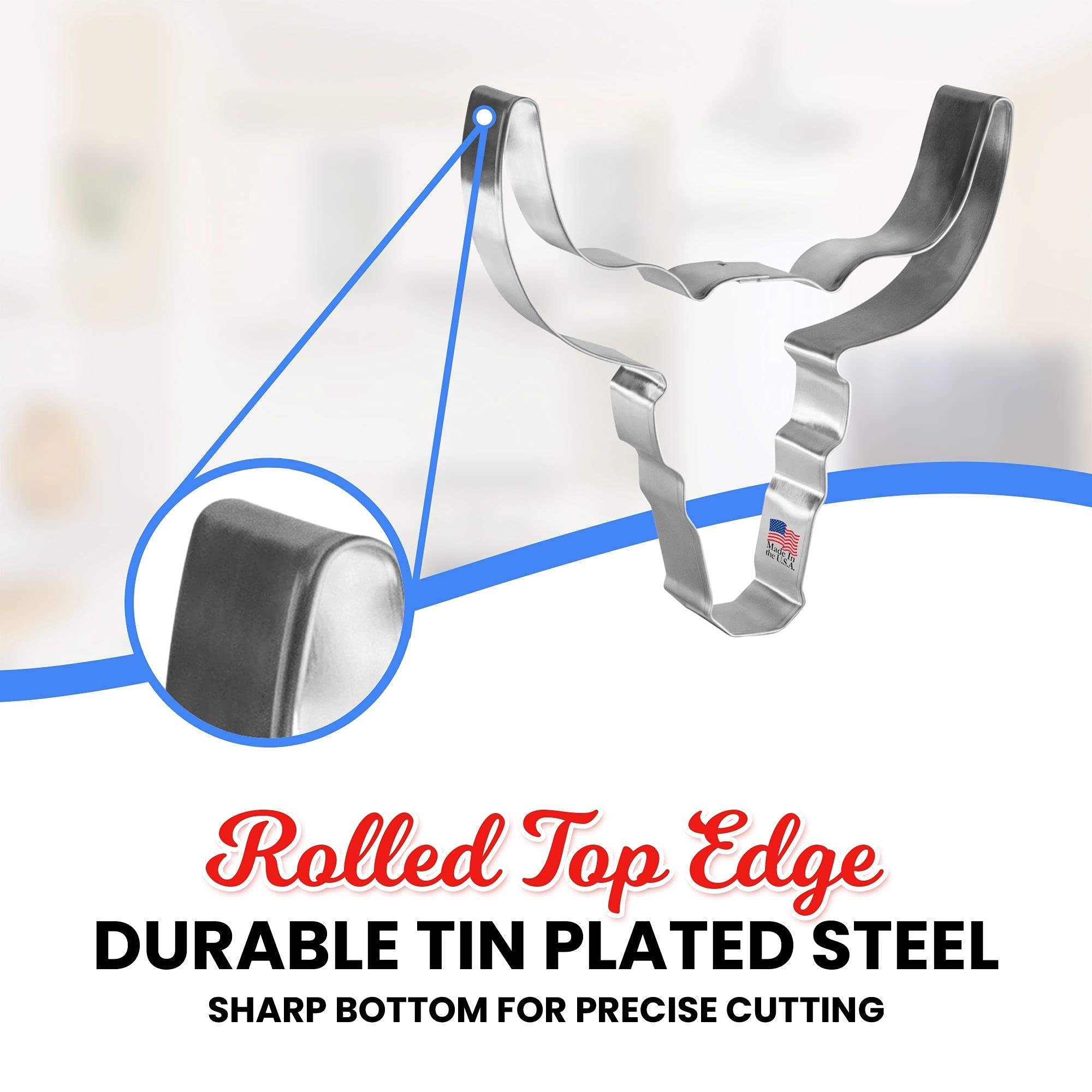 Bull Skull Longhorn Cookie Cutter 4.75 Inch - Made In The Usa - Foose Cookie Cutters Tin Plated Steel - Bull Skull Longhorn Cook