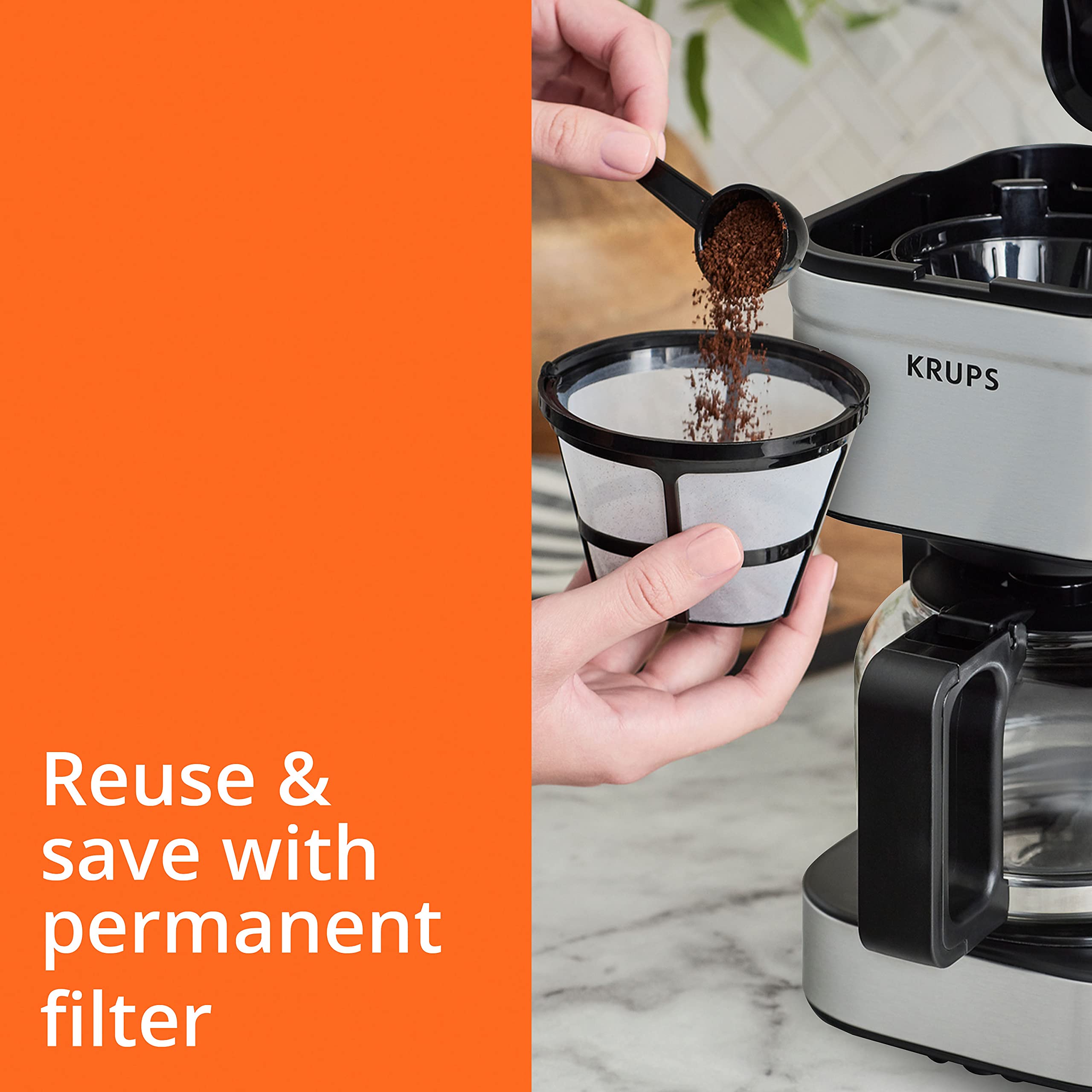 Krups: Simply Brew 5 Cup Coffee Maker, Cold Brew, Drip Free & Keep Warm Functions, Stainless Steel Coffee Machine