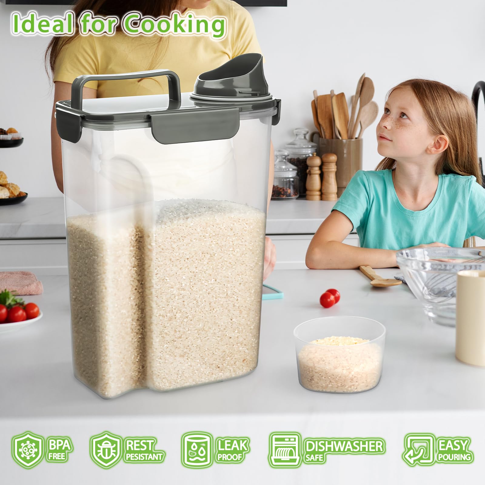 Viretec Rice Storage Container, 5 To 10Lb Dry Food Airtight Dispenser, Pet Dog Cat Food Canister, Bpa Free Clear Plastic Kitchen