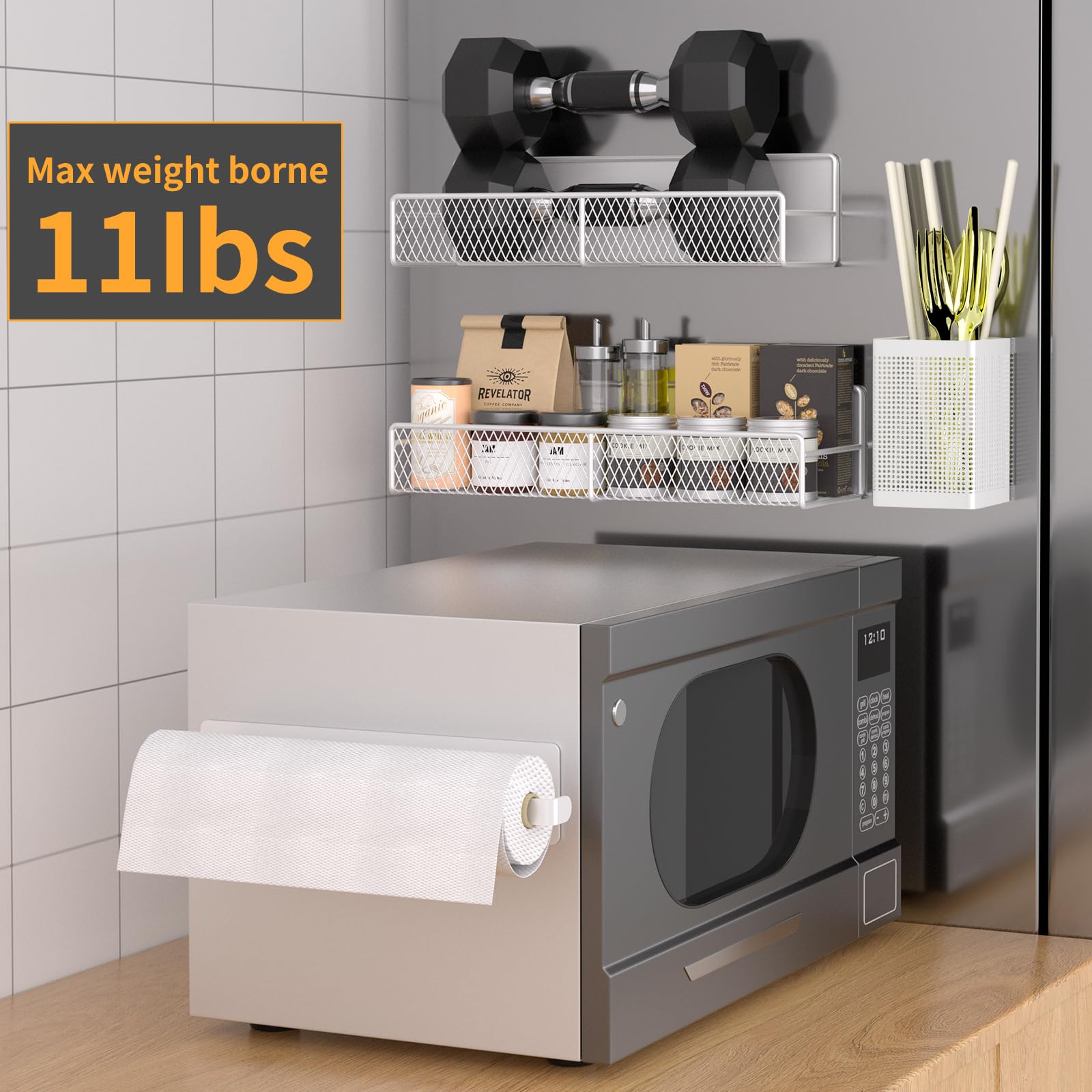 Dtuqyx Magnetic Spice Rack, Refrigerator Organizer, 6 Pack Metal Black Magnetic Shelf With Paper Towel Holder, Utensils Holder,