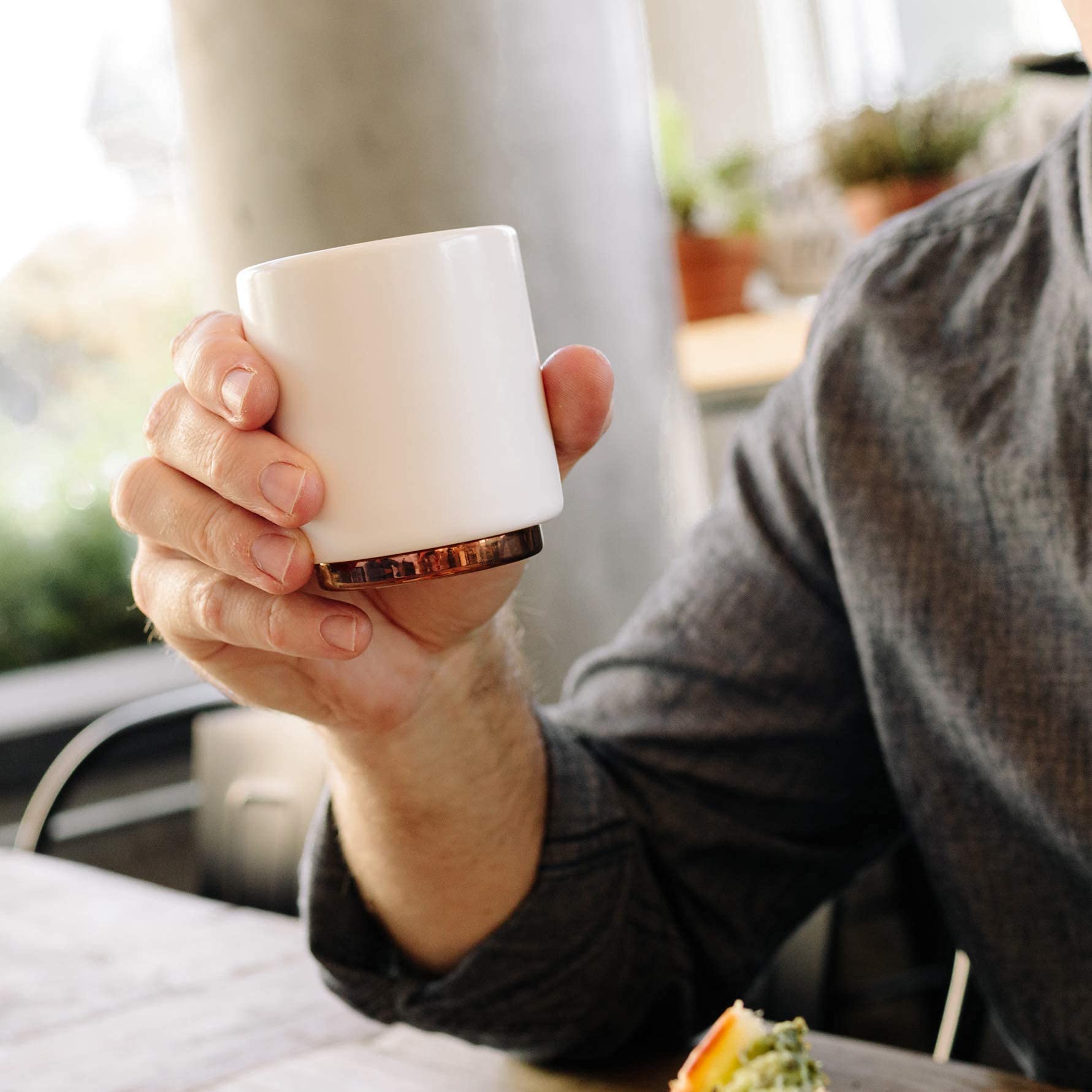 Fellow Monty Milk Art Cups - Double Wall Ceramic Cortado Mug, Matte White With Copper Base, 4.5 Oz Cup