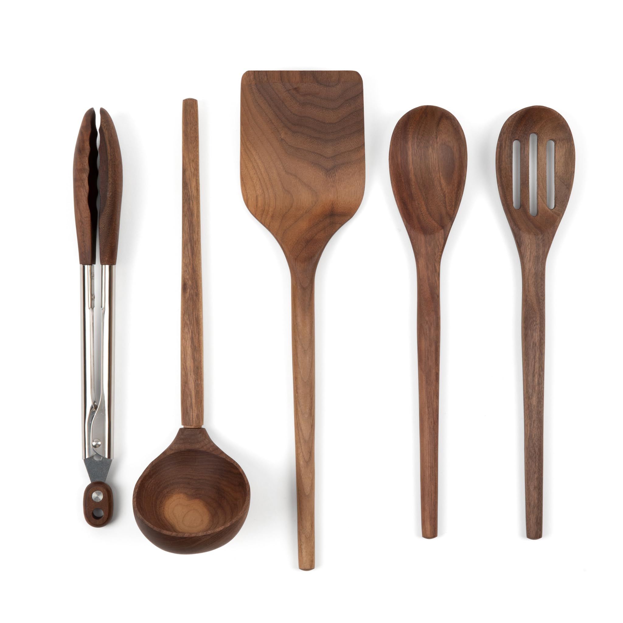 Salt & York Walnut Wooden Cooking Utensil Set, 5Pc Kitchen Accessories