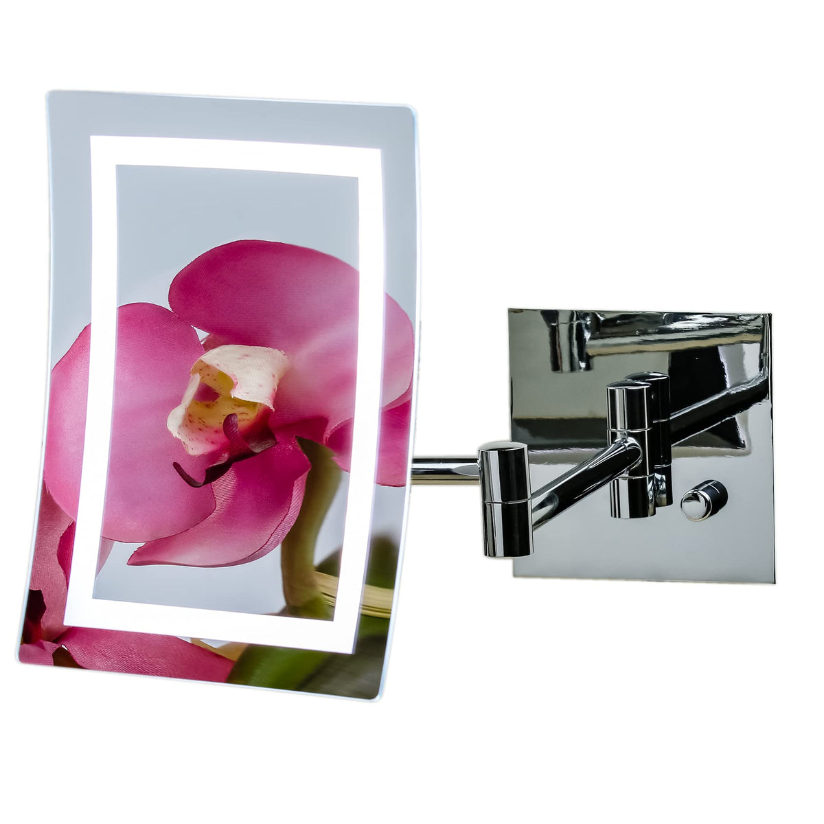 Ovente 7'' Lighted Wall Mount Makeup Mirror, 7X Magnifier, Square White Led W/Dimmer Switch, One Sided Adjustable, Extend & Fold
