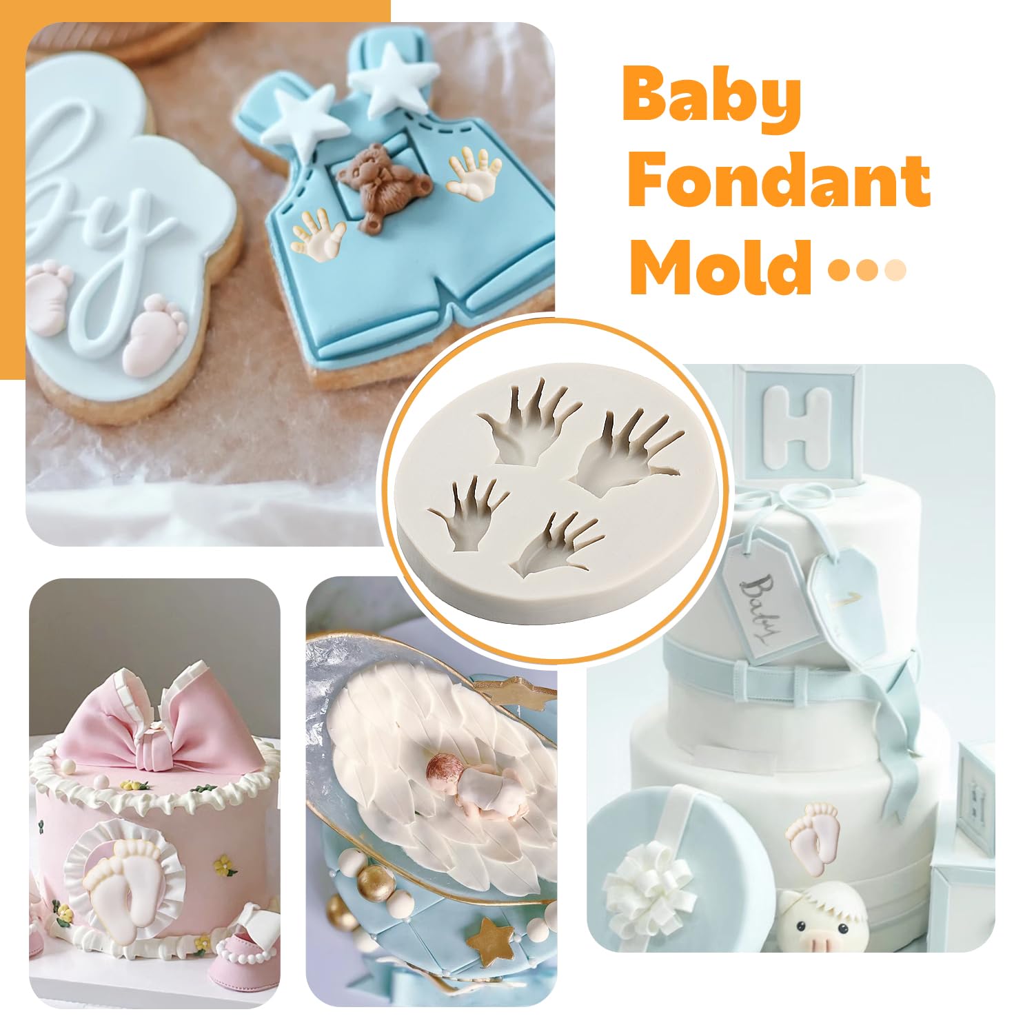 Sijiangmold Baby Silicone Fondant Molds Baby Foot Fondant Mold Baby Hand Silicone Molds For Baby Shower Cupcake Topper Cake Deco