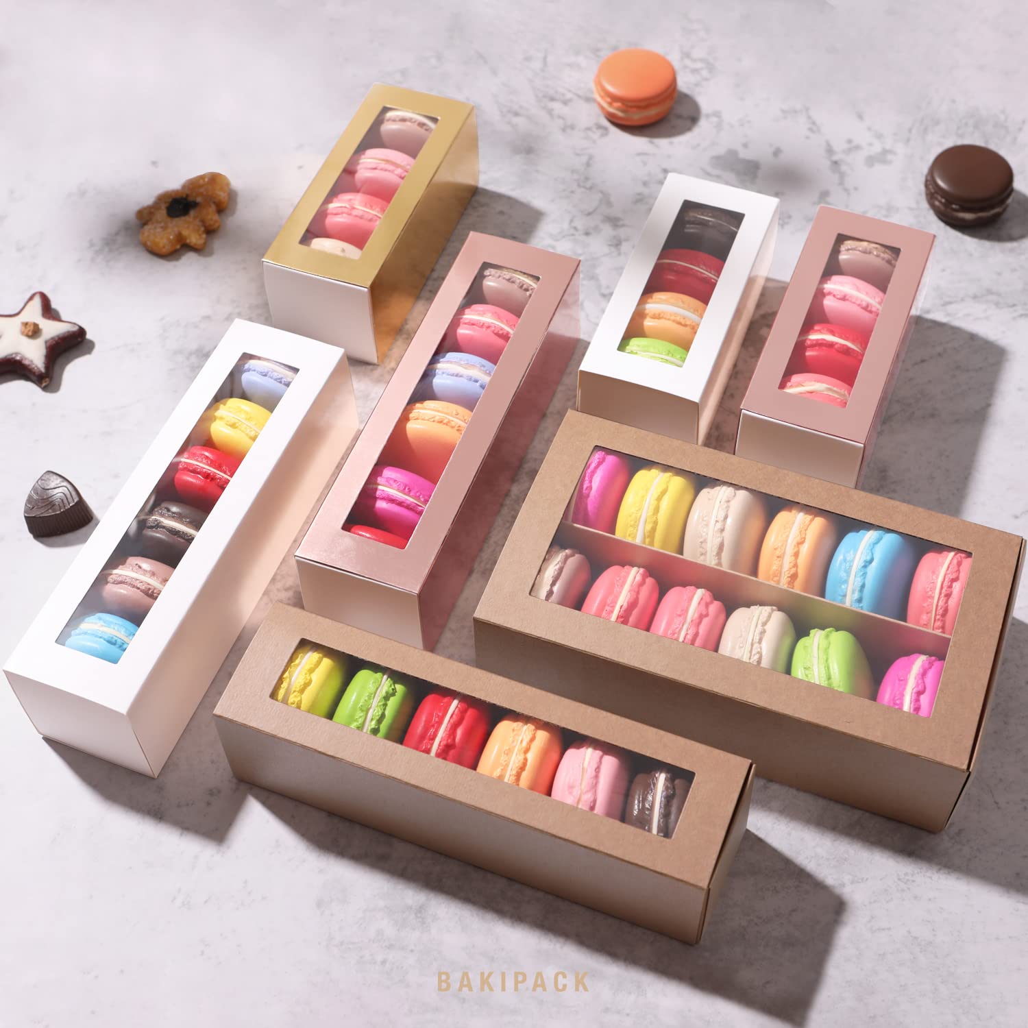 Bakipack 15 Macaron Boxes, Macaron Gift Box For 12 (Interior Measurement 7.3  4.2   1.9 Inches), Macaron Packaging Boxes With Cl