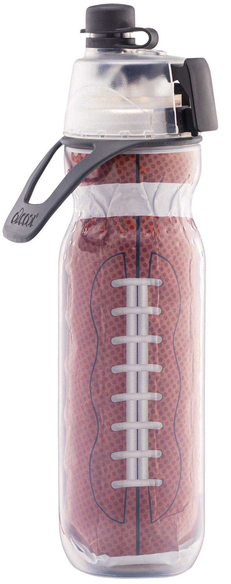 O2COOL Mist N Sip Misting Water Bottle No Leak Pull Top Spout Sports Water Bottle 20 oz (Football)
