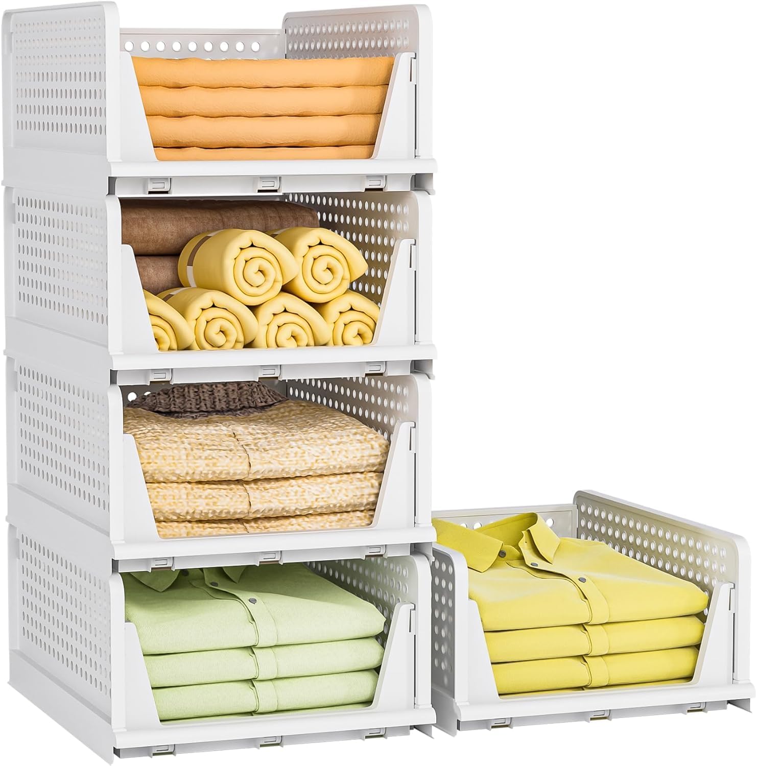 Homifly Set Of 5 Large Foldable Cloth Storage Organizer/Stackable Wardrobe Organizer For Clothes/Multipurpose Sliding Basket/Rac