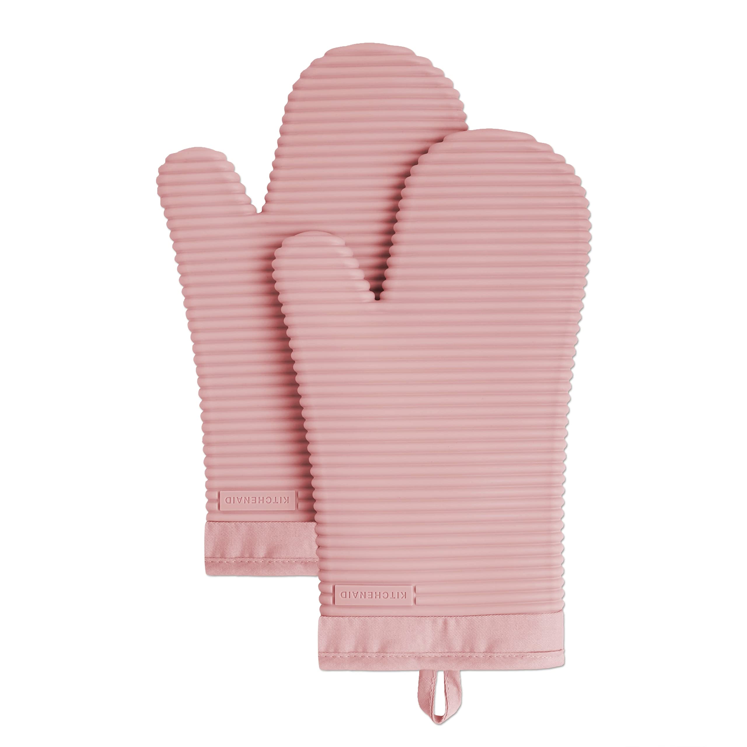 KitchenAid Ribbed Soft Silicone Oven Mitt Set, Dried Rose 2 Count