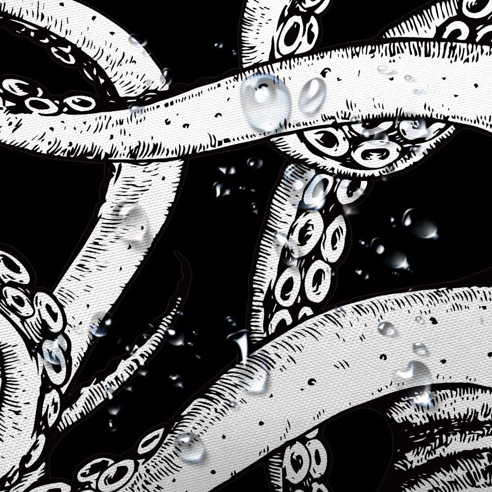 Octopus Decor Shower Curtain For Bathroom, Funny Black And White Sea Monster Kraken Animal Goth Fabric Shower Curtains Set, Uniq