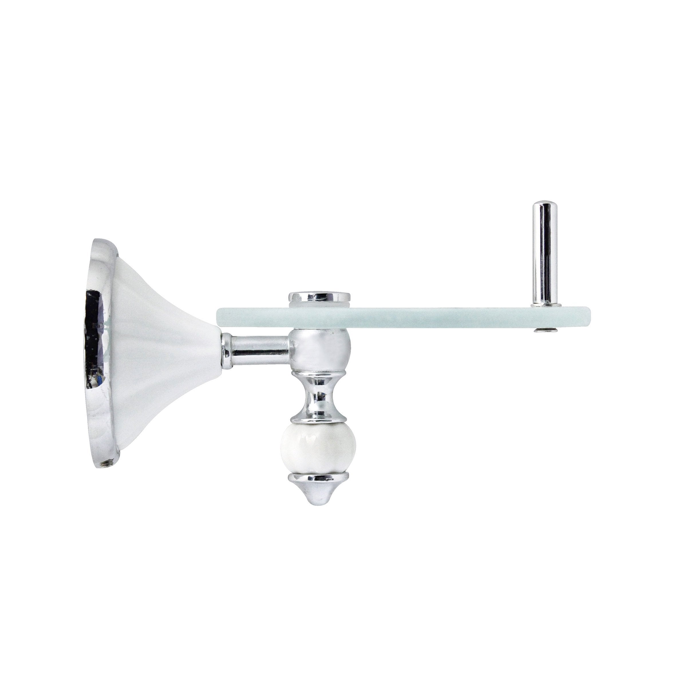 Modona 20'' Frosted Glass Shelf With Pre-Installed Rail - White Porcelain & Polished Chrome - Flora Series - 5 Year Warrantee