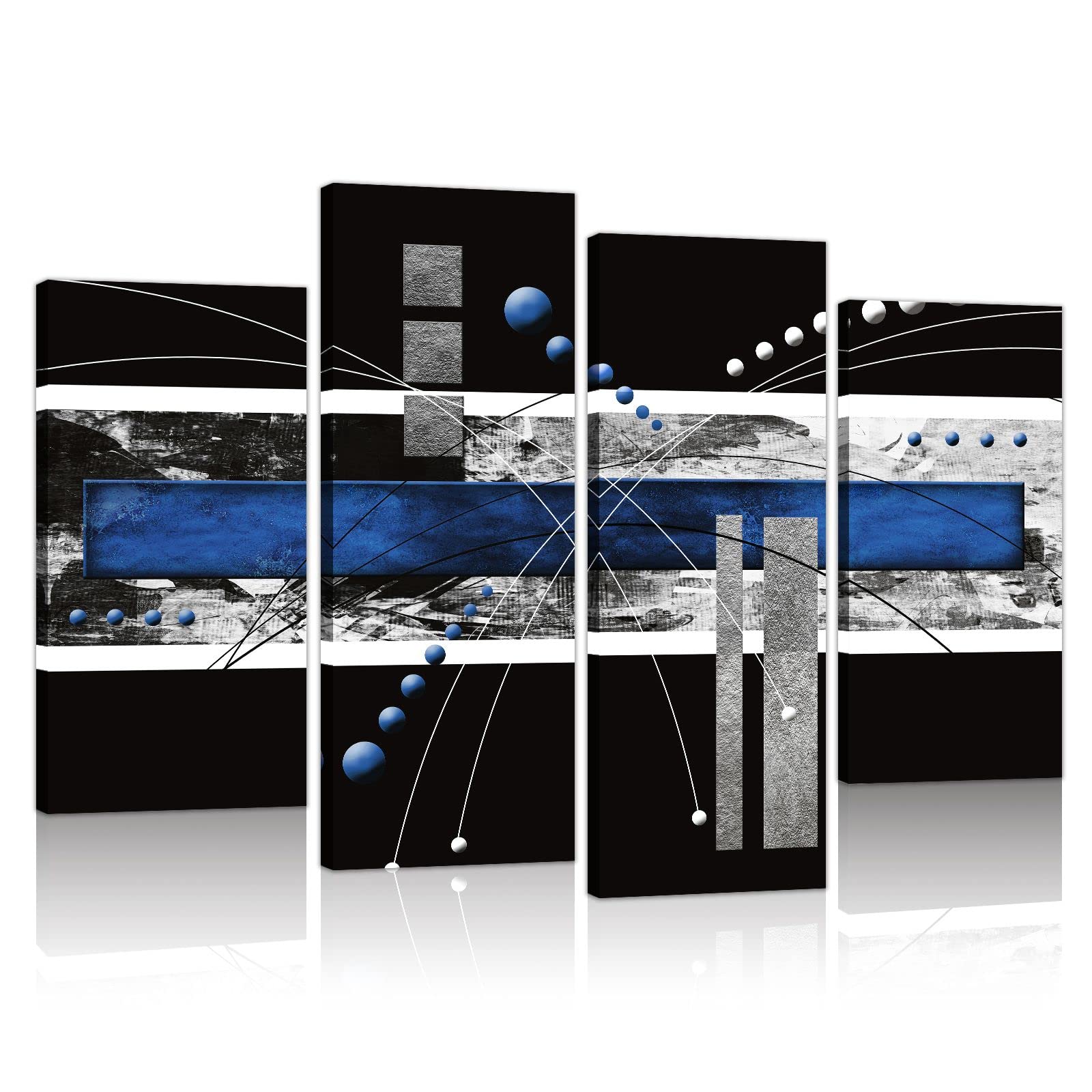 Ypy Black Blue Canvas Wall Art - 4 Panels Modern Abstract Picture Set For Home Decoration - Extra Large Contemporary Painting Ar