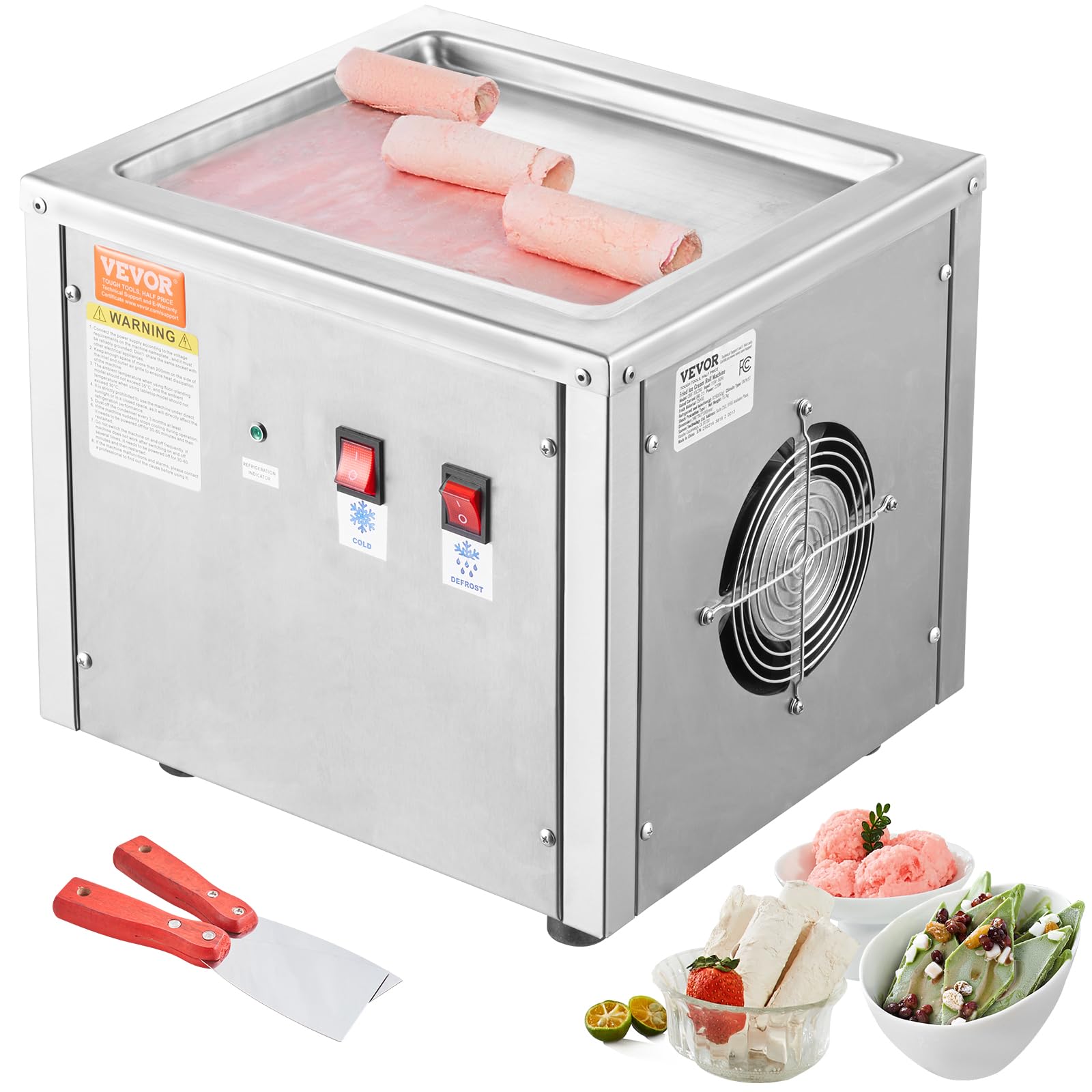 VEVOR Commercial Ice Roll Maker,Stir-Fried Yogurt Cream Machine 220W, Ice Cream Roll Machine with 9.4 x 11 Square Pan, Button De