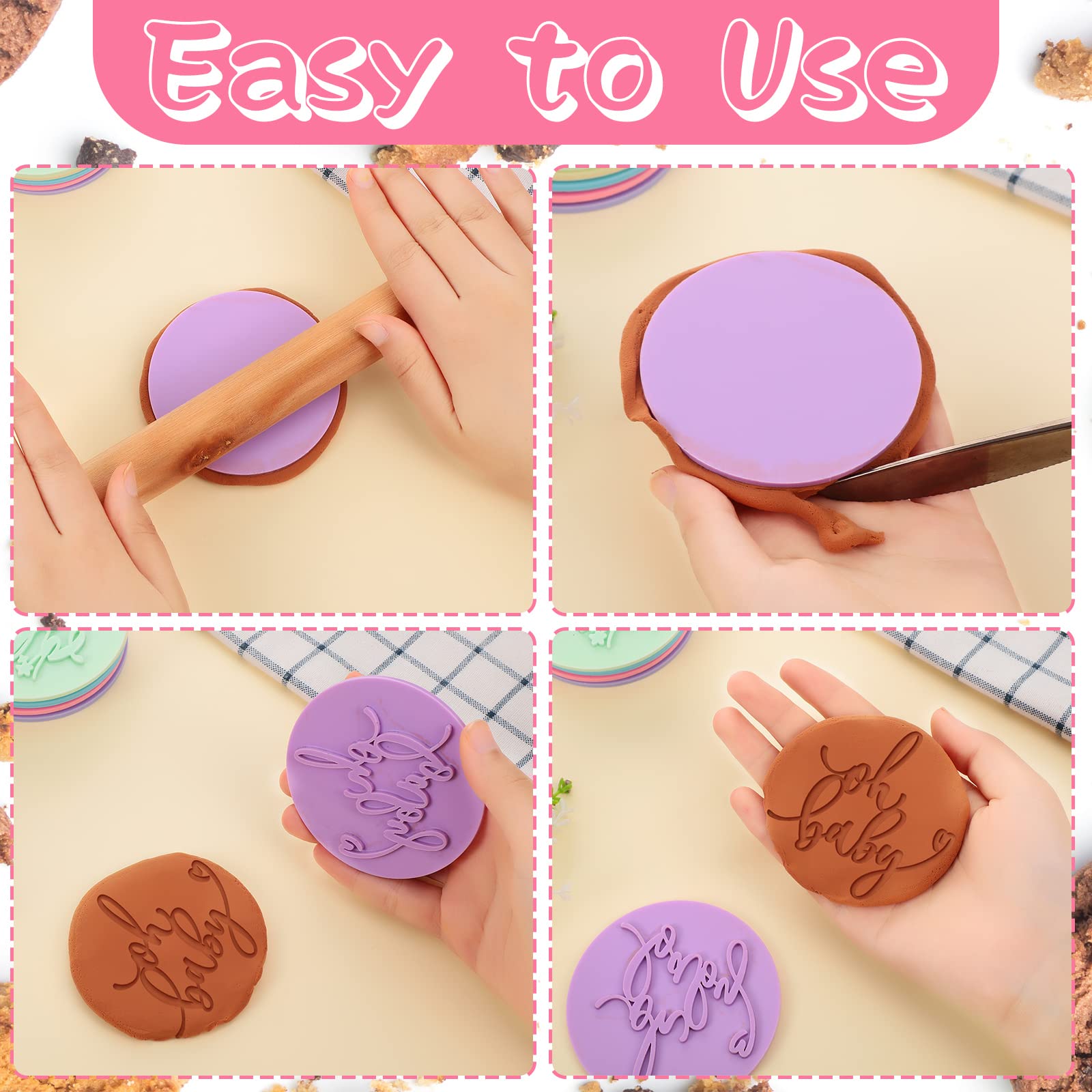 6 Pcs Baby Shower Fondant Embosser Baby Shower Cookie Stamps 3D Design Baby Shower Cookie Cutters Baby Fondant Stamp For Party D